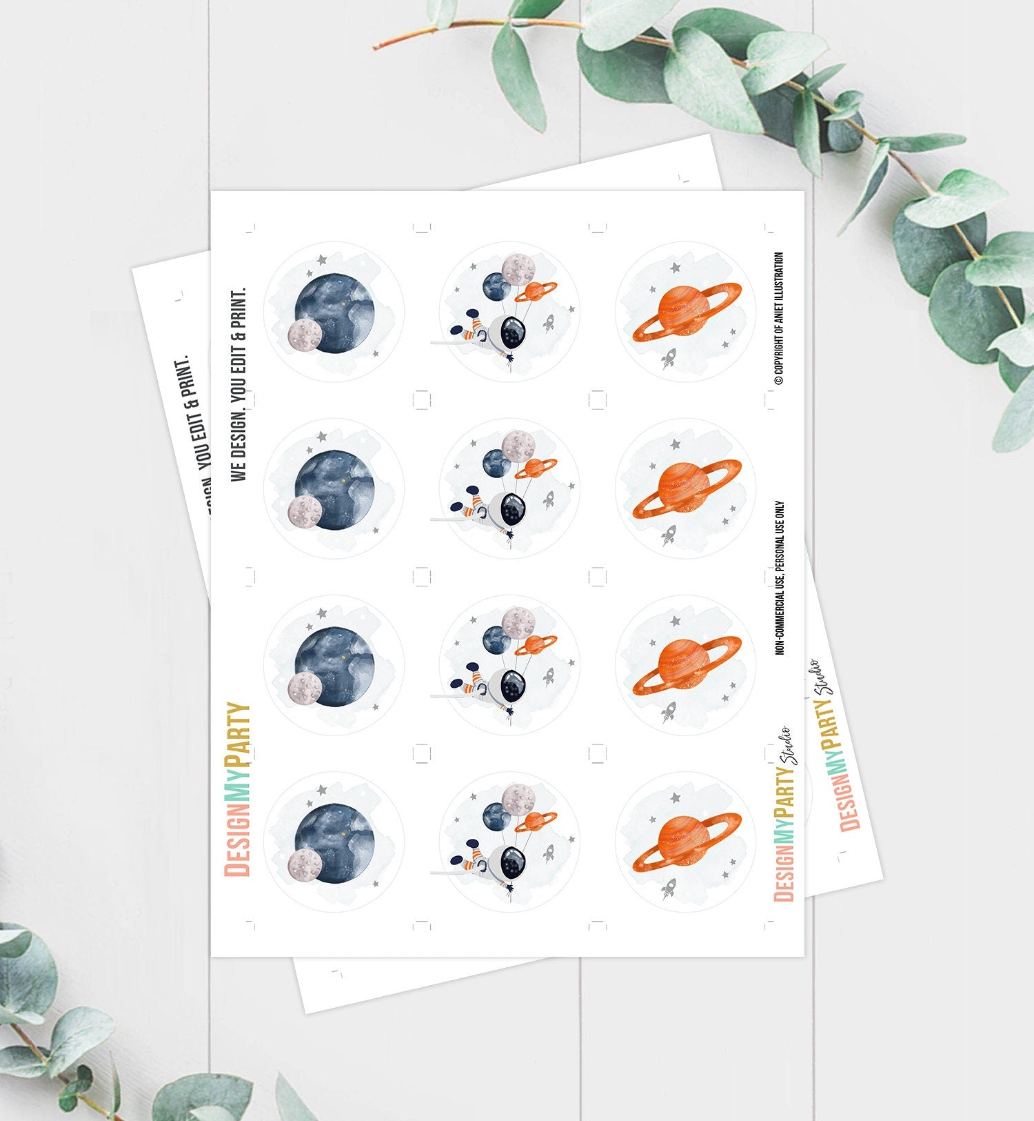 Outer Space Birthday Cupcake Toppers First Trip Around the Sun Favor Tags Space Birthday Planets Galaxy Download Digital PRINTABLE 0366