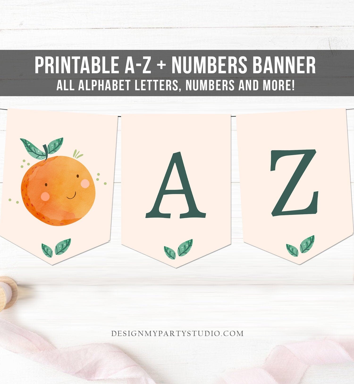 Little Cutie Birthday Banner A-Z Alphabet Numbers Banner First Happy Birthday Banner Boy Girl Orange Citrus ONE First Decor Printable 0330