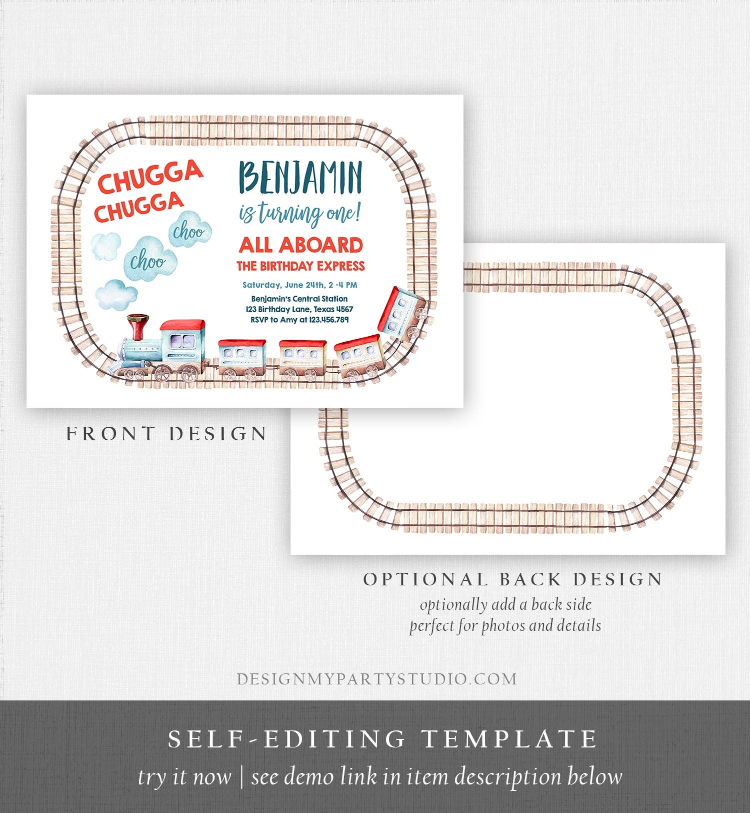 Editable Train Birthday Invitation Vintage Train Party Train Invitation Chugga Choo All Aboard Boy Download Printable Template Corjl 0149