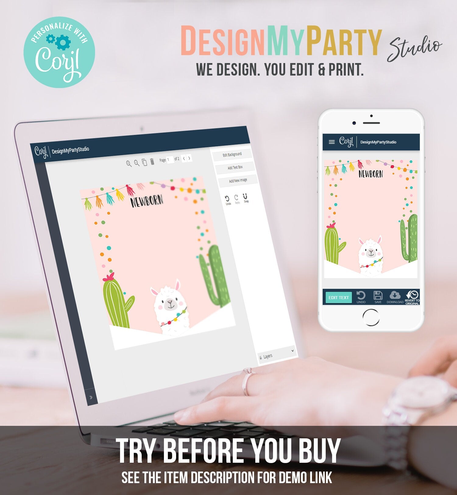 Editable Llama Monthly Photo Banner First Birthday Banner Llama Photo Banner 1st Girl Pink Fiesta Decor Cactus Corjl Template Printable 0079