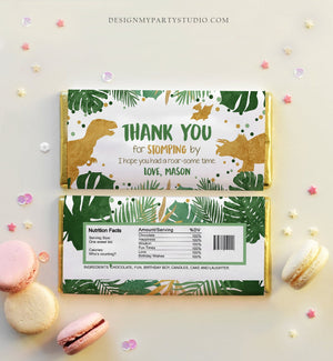 Editable Dinosaur Chocolate Bar Labels Candy Bar Wrapper Safari Tropical Gold Boy Birthday Party Download Corjl Template Printable 0146