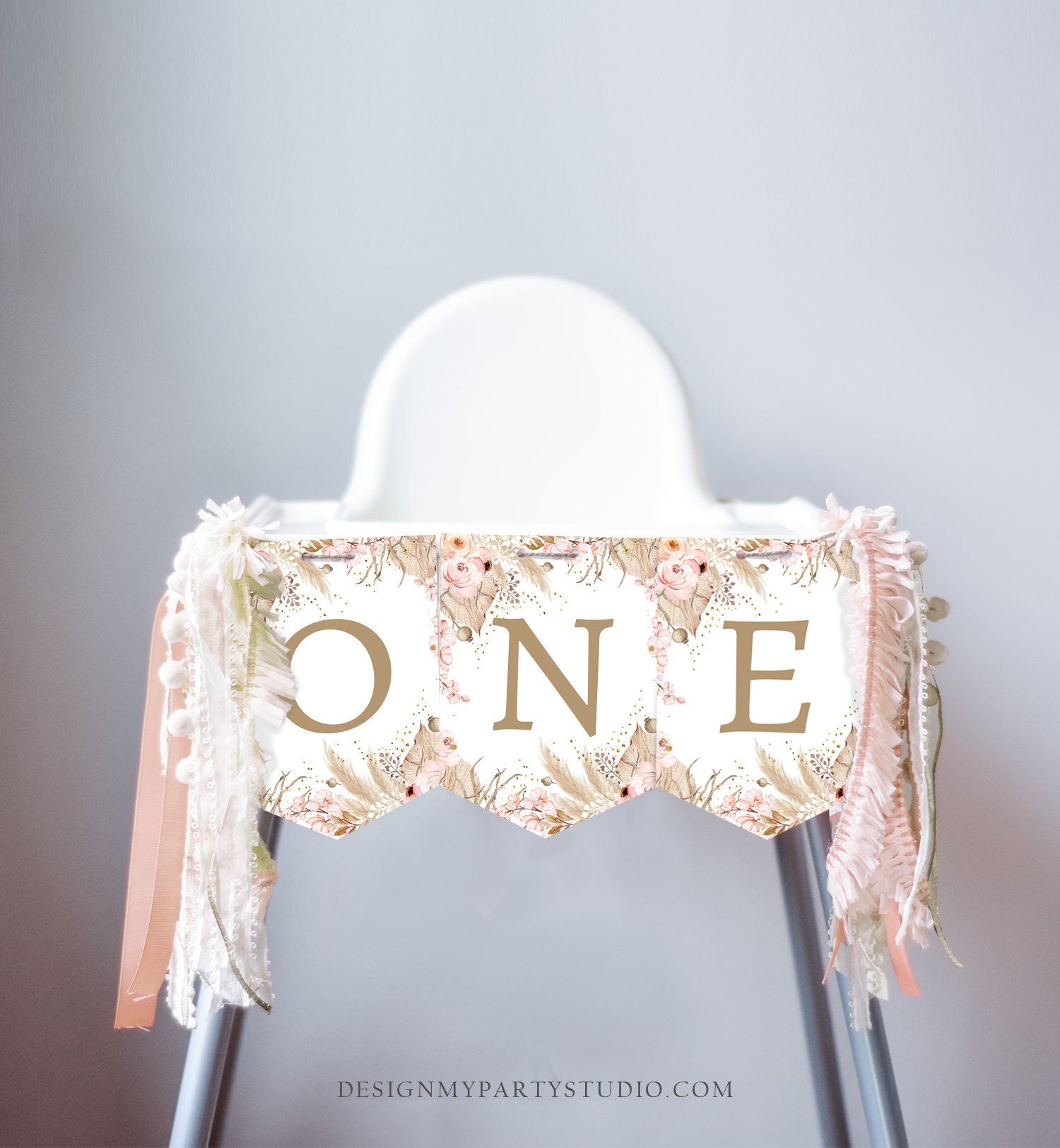 Pampas Grass High Chair Banner Pampas Grass Boho 1st First Birthday High Chair ONE Banner Party Decor Tropical Desert Digital Printable 0395