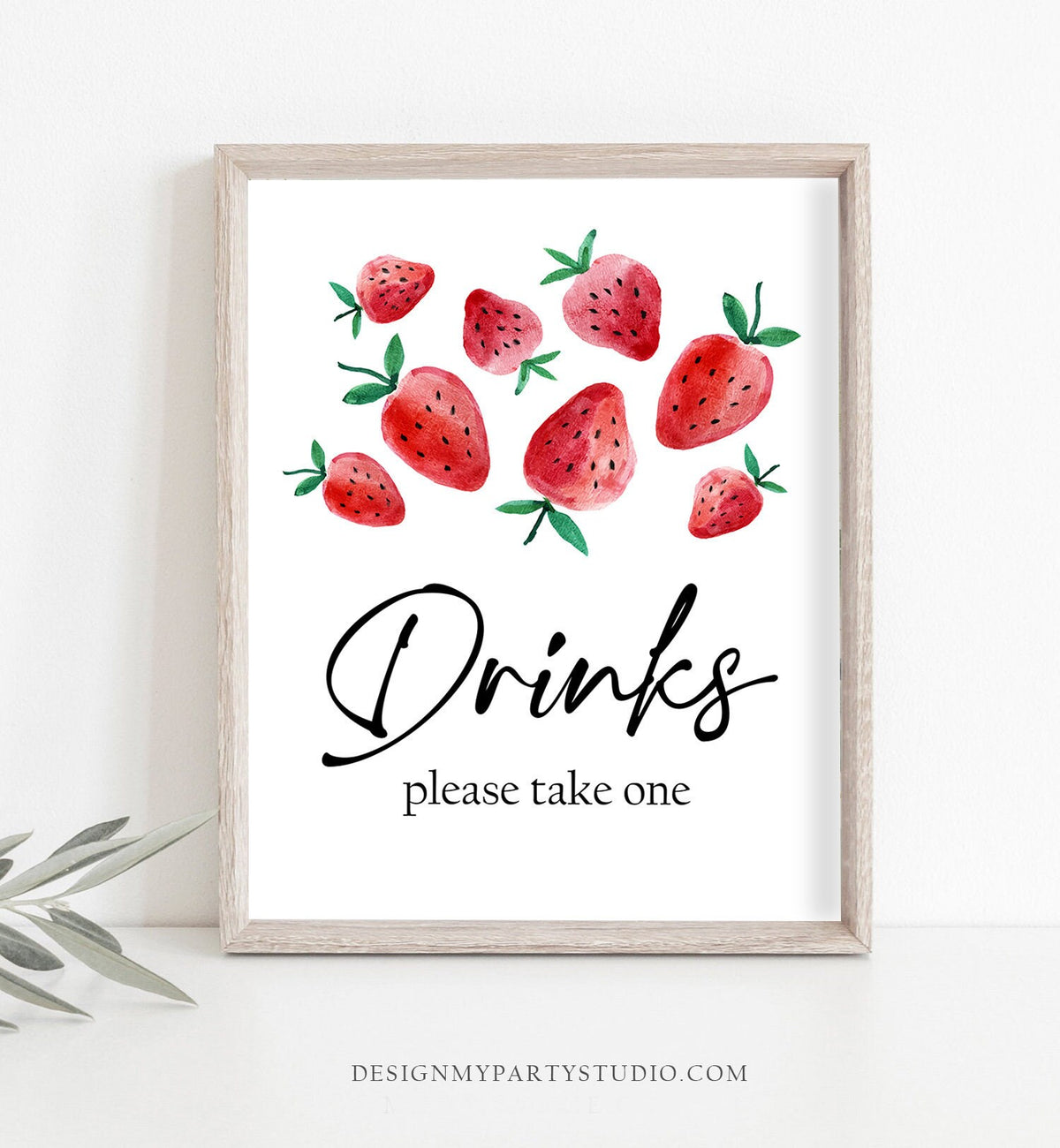 Drinks Sign Strawberry Birthday Party Sign Strawberries Party Sign Table Sign Berry Sweet Market Decorations Instant Download PRINTABLE 0399