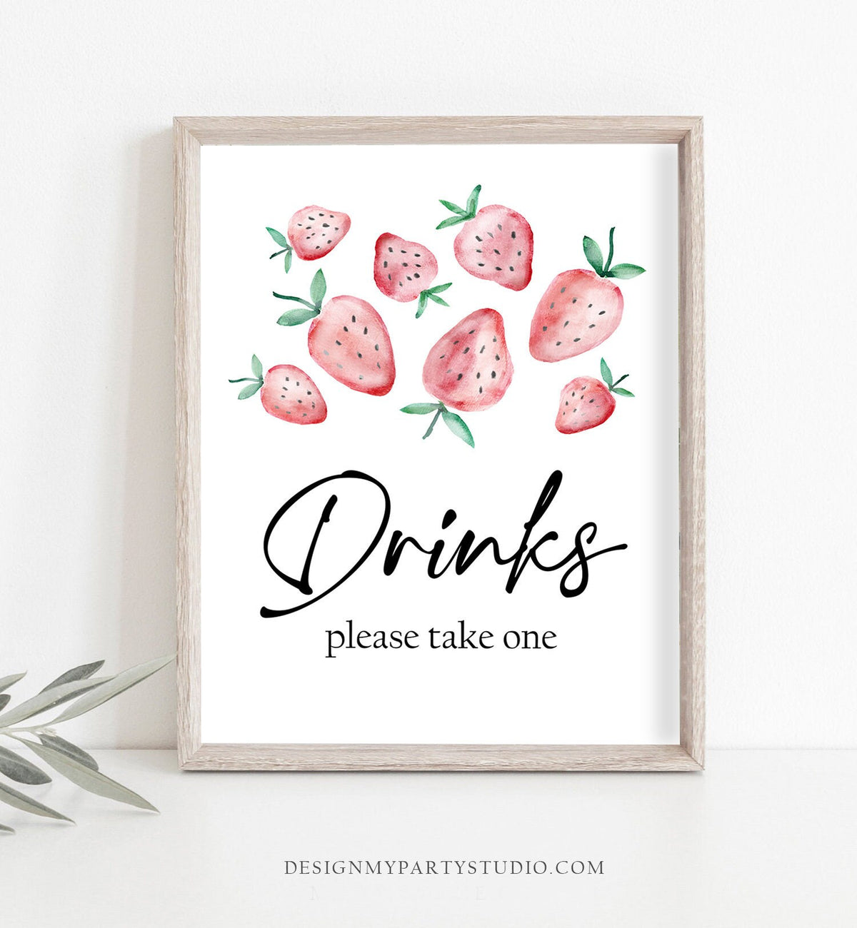 Drinks Sign Strawberry Birthday Party Sign Strawberries Party Sign Table Sign Berry Sweet Market Decorations Instant Download PRINTABLE 0399