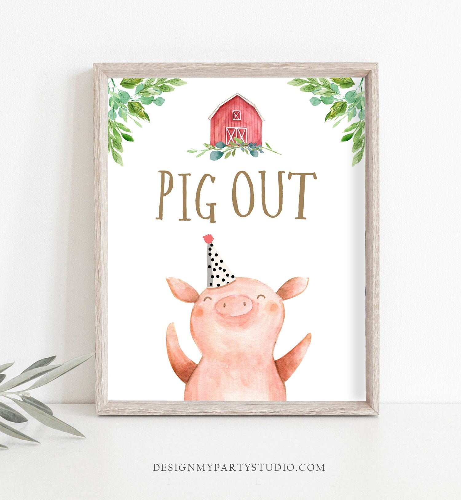 Pig Out Table Sign Farm Animals Birthday Decorations Barnyard Decor Boy Birthday Red Farm Buffet Sign Barnyard Sign PRINTABLE 0155