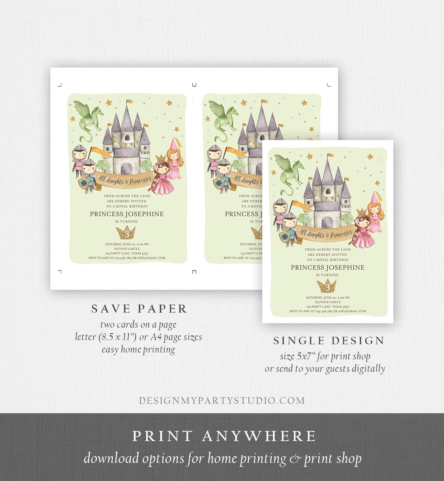 Editable Princess and Knight Birthday Invitation Once Upon a Time Joint Royal Tea Birthday Girl Boy Castle Template Corjl Printable 0171