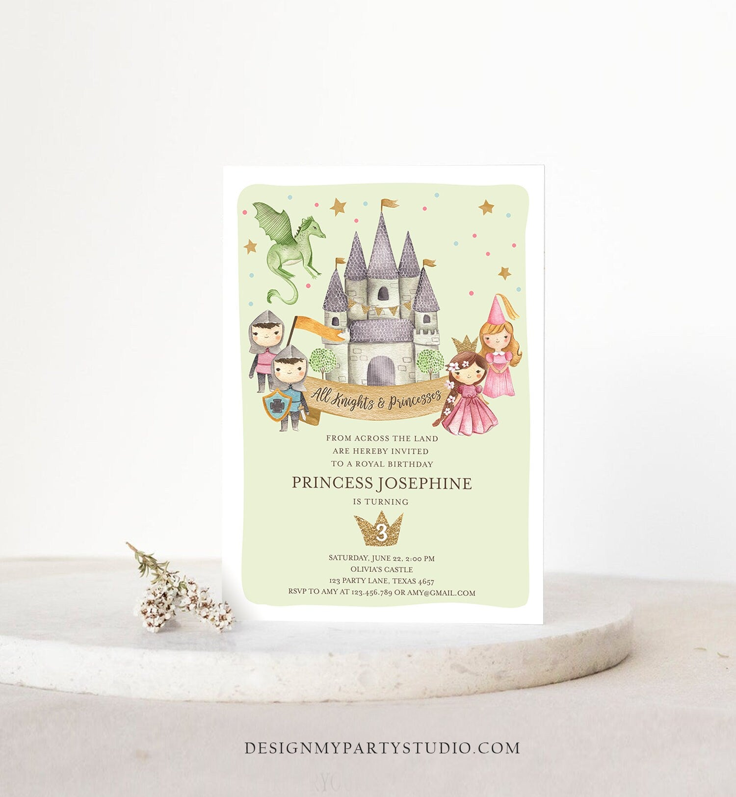 Editable Princess and Knight Birthday Invitation Once Upon a Time Joint Royal Tea Birthday Girl Boy Castle Template Corjl Printable 0171