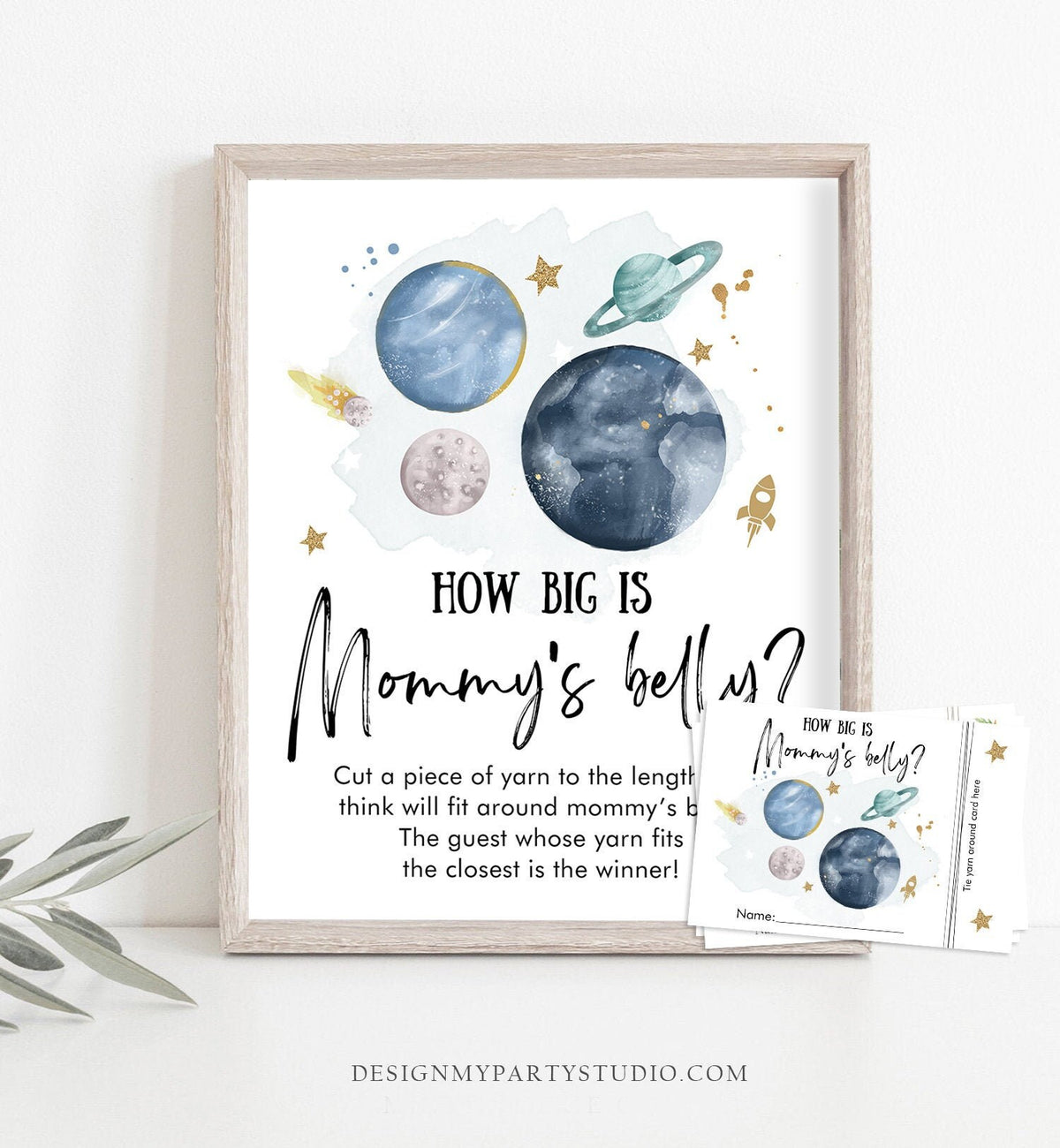 How Big is Mommy&#39;s Belly Game Baby Shower Space Boy Galaxy Shower Game Yarn Length Belly Planets Instant Download Printable 0357