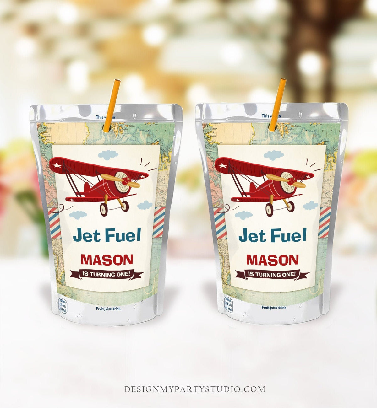 Editable Airplane Juice Pouch Label Juice Favors Vintage Airplane Birthday Jet Fuel Aircraft Digital Download Template Printable 0011