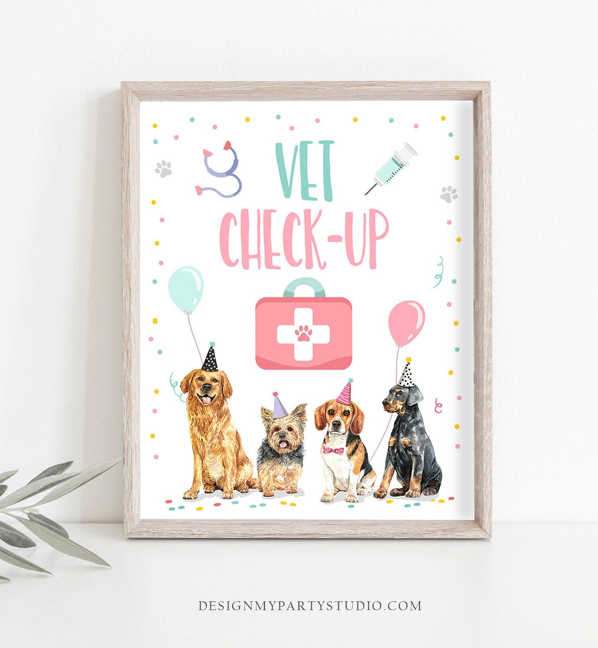 Vet Check Up Sign Pet Hospital Sign Puppy Birthday Sign Dog Birthday Party Pink Girl Sign Pet Check-Up Pawty Decor Download RINTABLE 0384