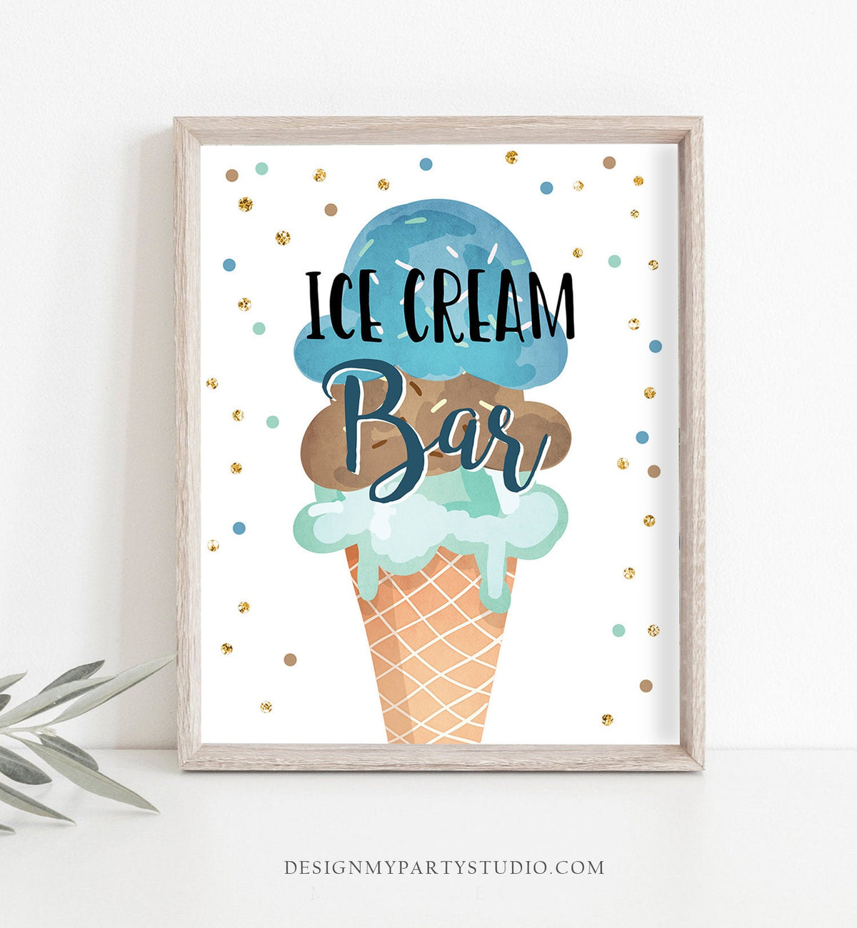 Ice Cream Bar Sign Ice Cream Social Birthday Ice Cream Party Sign Ice Cream Table Sign Boy Blue Mint Brown Instant Download Printable 0243