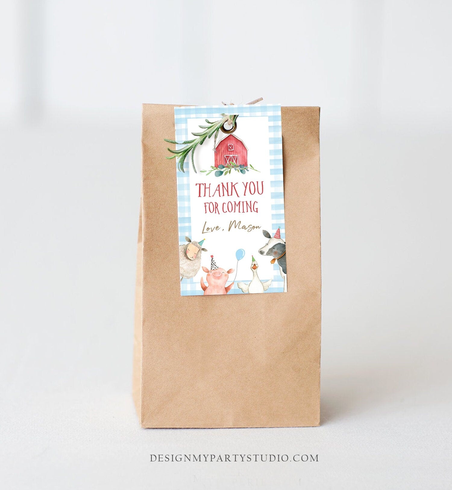 Editable Farm Favor Tags Tags Boy Farm Birthday Thank you tags Barnyard Gift Tags Blue Red Boy Baby Shower Download Template Printable 0155