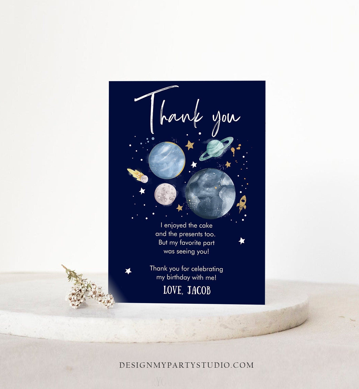 Editable Space Birthday Thank You Card Space Astronaut To the Moon Galaxy Thank You Note Download Printable Template Digital Corjl 0357