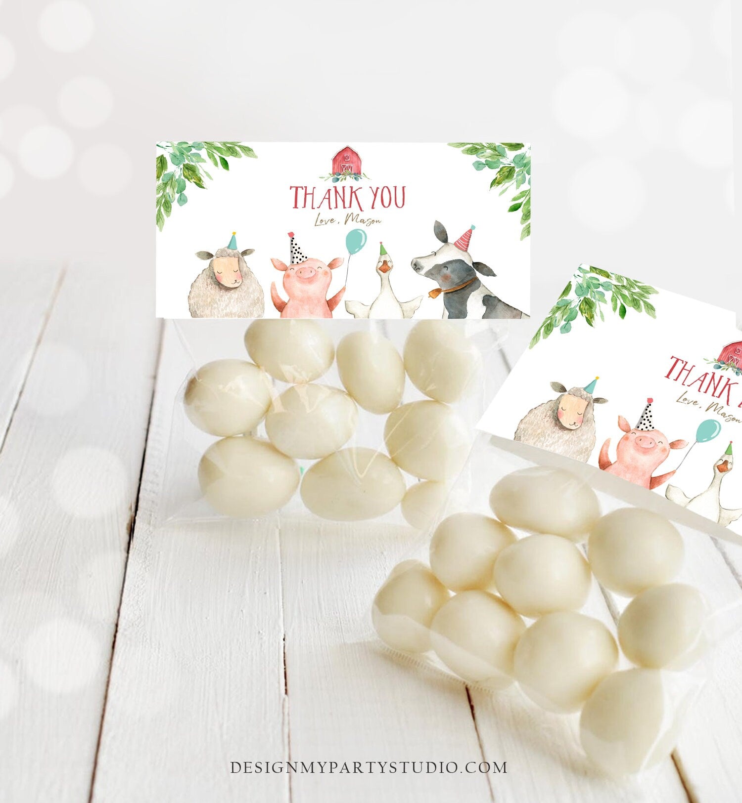 Editable Farm Animals Treat Bag Toppers Farm Birthday Thank you Barnyard Loot Bag Topper Red Farm Boy Template Corjl PRINTABLE 0155