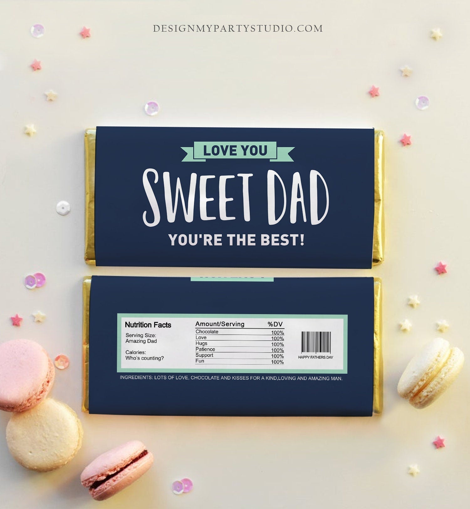 Editable Sweet Dad Fathers Day Candy Bar Wrapper Chocolate Bar Label Father's Day Gift for Dad Love You Download Corjl Template Printable