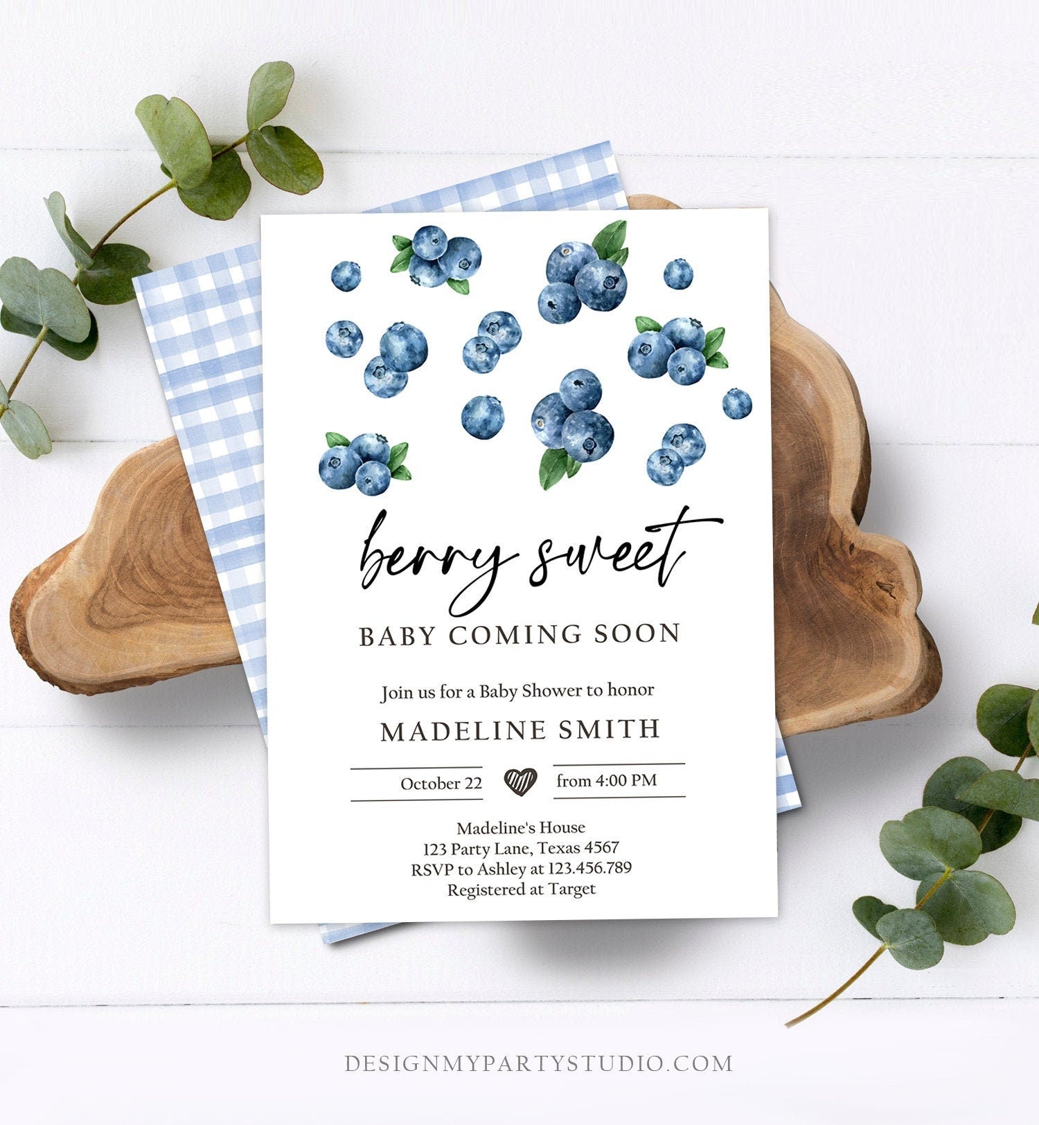 Editable Blueberry Baby Shower Invitation Cute Berry Sweet Baby Boy Blueberries Summer Fruit Download Printable Template Corjl Digital 0399