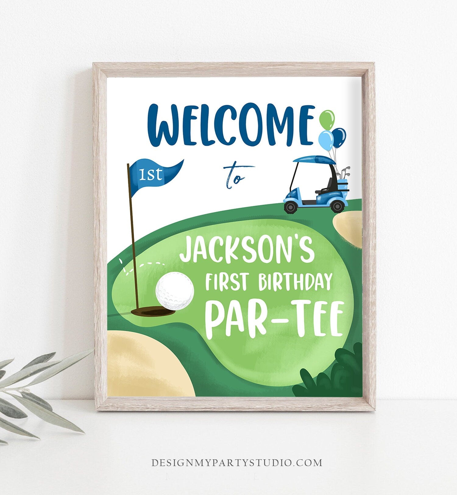 Editable Golf Birthday Welcome Sign 1st Birthday Boy Hole in One Party First Birthday Par-Tee Golfing Golf Template PRINTABLE Corjl 0405