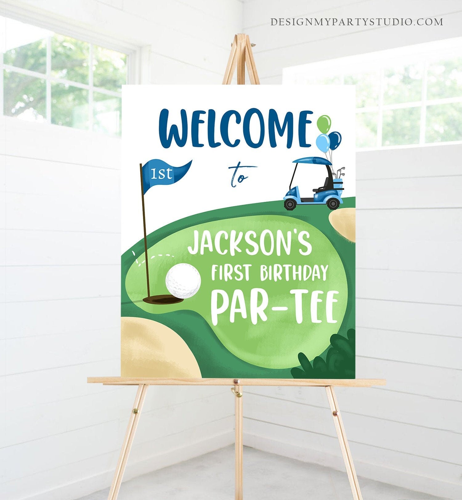 Editable Golf Birthday Welcome Sign 1st Birthday Boy Hole in One Party First Birthday Par-Tee Golfing Golf Template PRINTABLE Corjl 0405