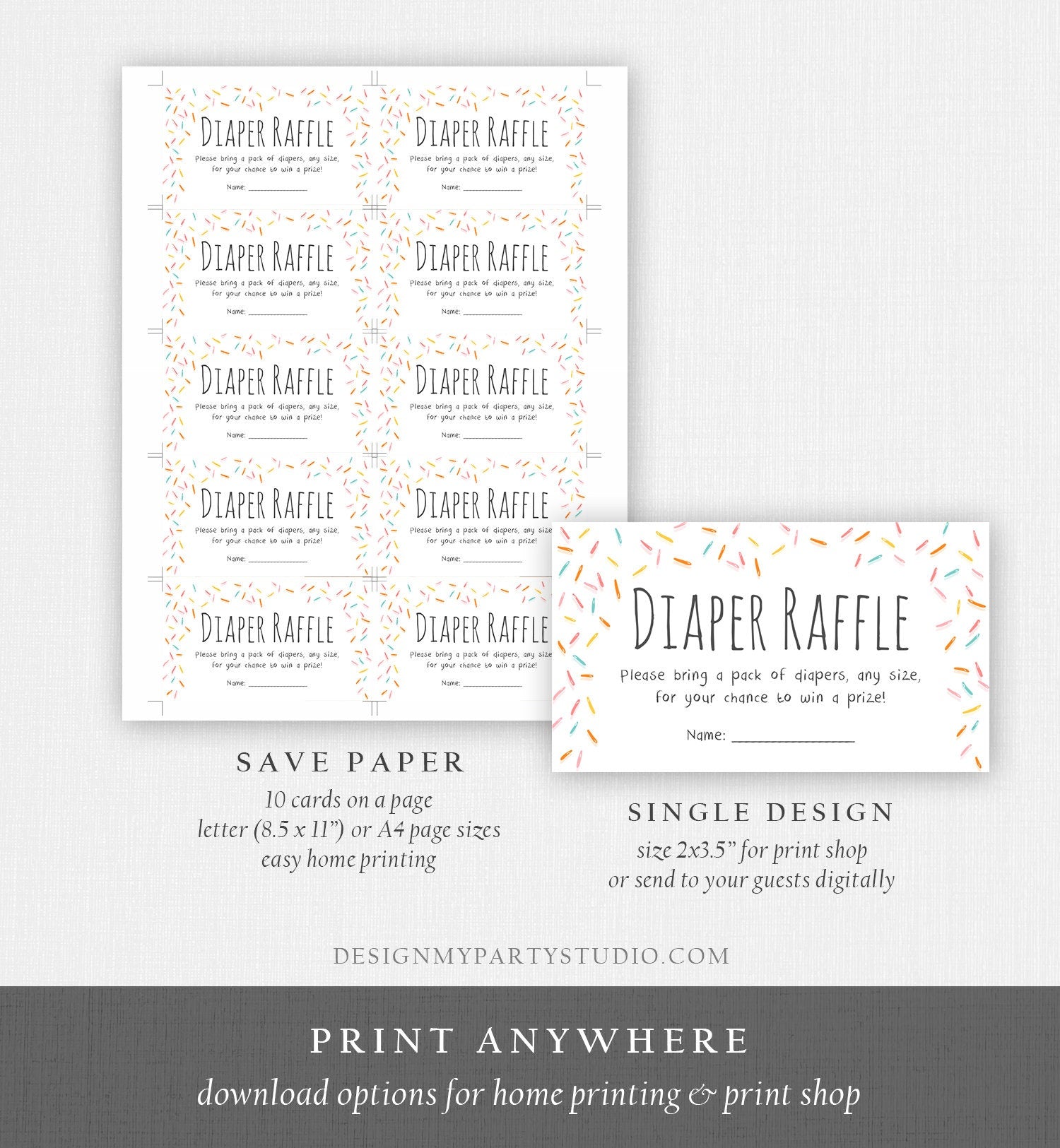 Editable Baby Sprinkle Diaper Raffle Ticket Coed Shower Gender Neutral Sprinkles Registry Card Diaper Game Corjl Template PRINTABLE 0216