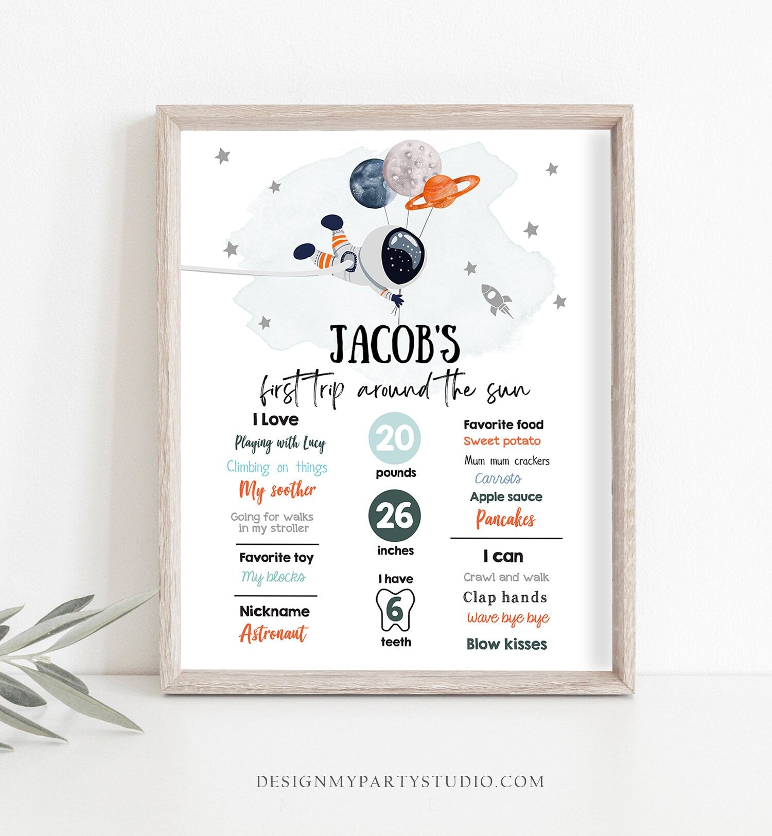 Editable Outer Space Birthday Milestones Sign Trip Around the Sun Boy 1st Birthday Astronaut Galaxy Planets Template Printable Download 0366