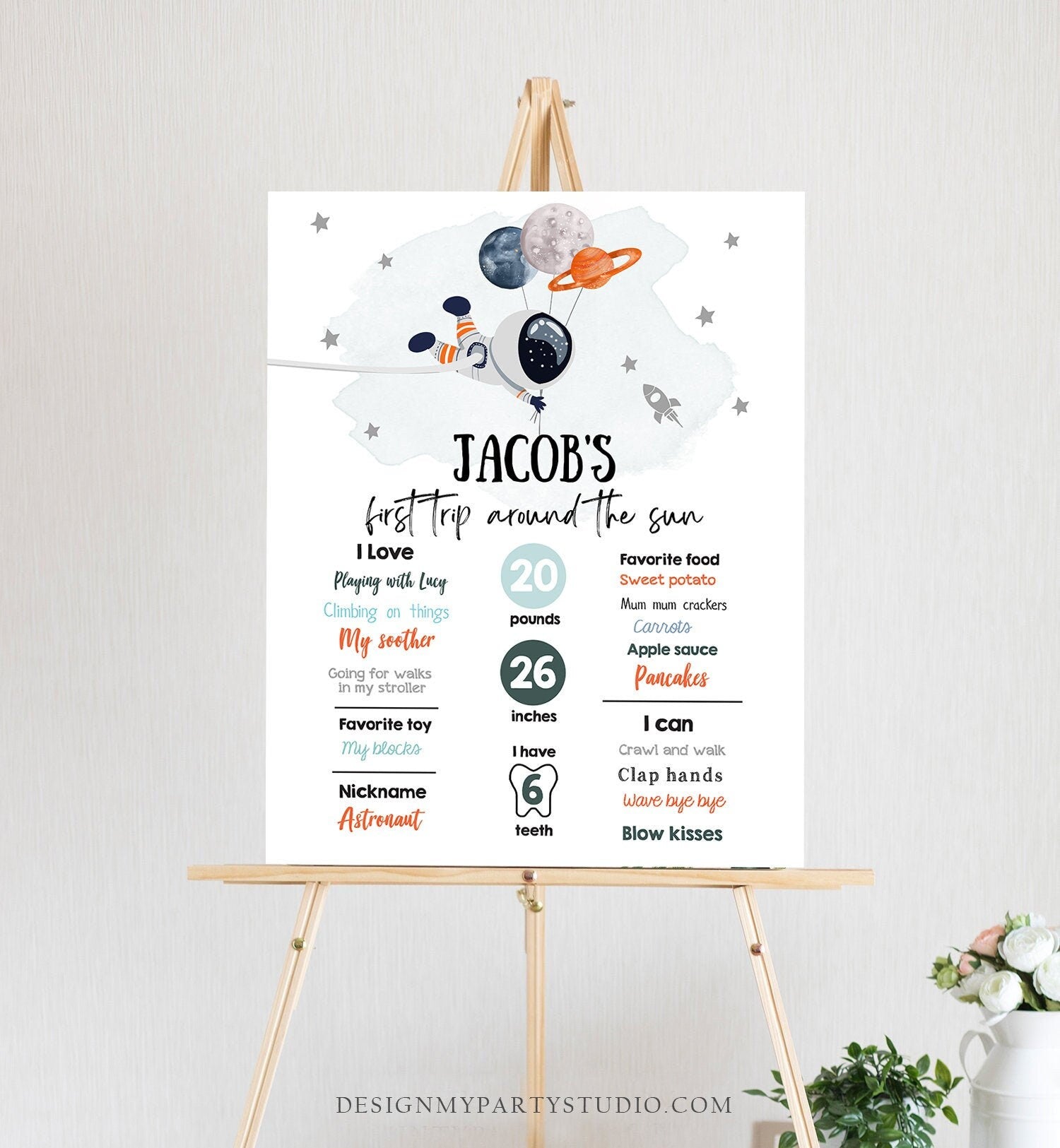 Editable Outer Space Birthday Milestones Sign Trip Around the Sun Boy 1st Birthday Astronaut Galaxy Planets Template Printable Download 0366