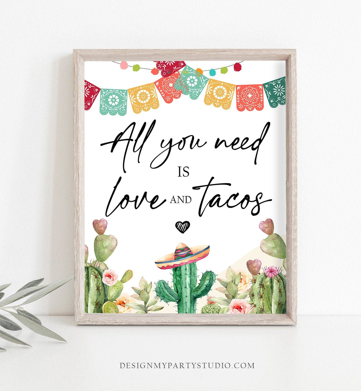 Taco Bar Sign Couples Shower All You Need is Love and Tacos Fiesta Bridal Shower Baby Shower Decor Cactus Desert Download Printable 0404