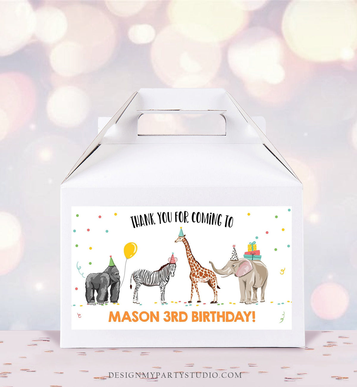 Editable Party Animals Gable Box Safari Animals Birthday Gift Box Labels Party Animals Boy Wild One Download Printable Digital Corjl 0142