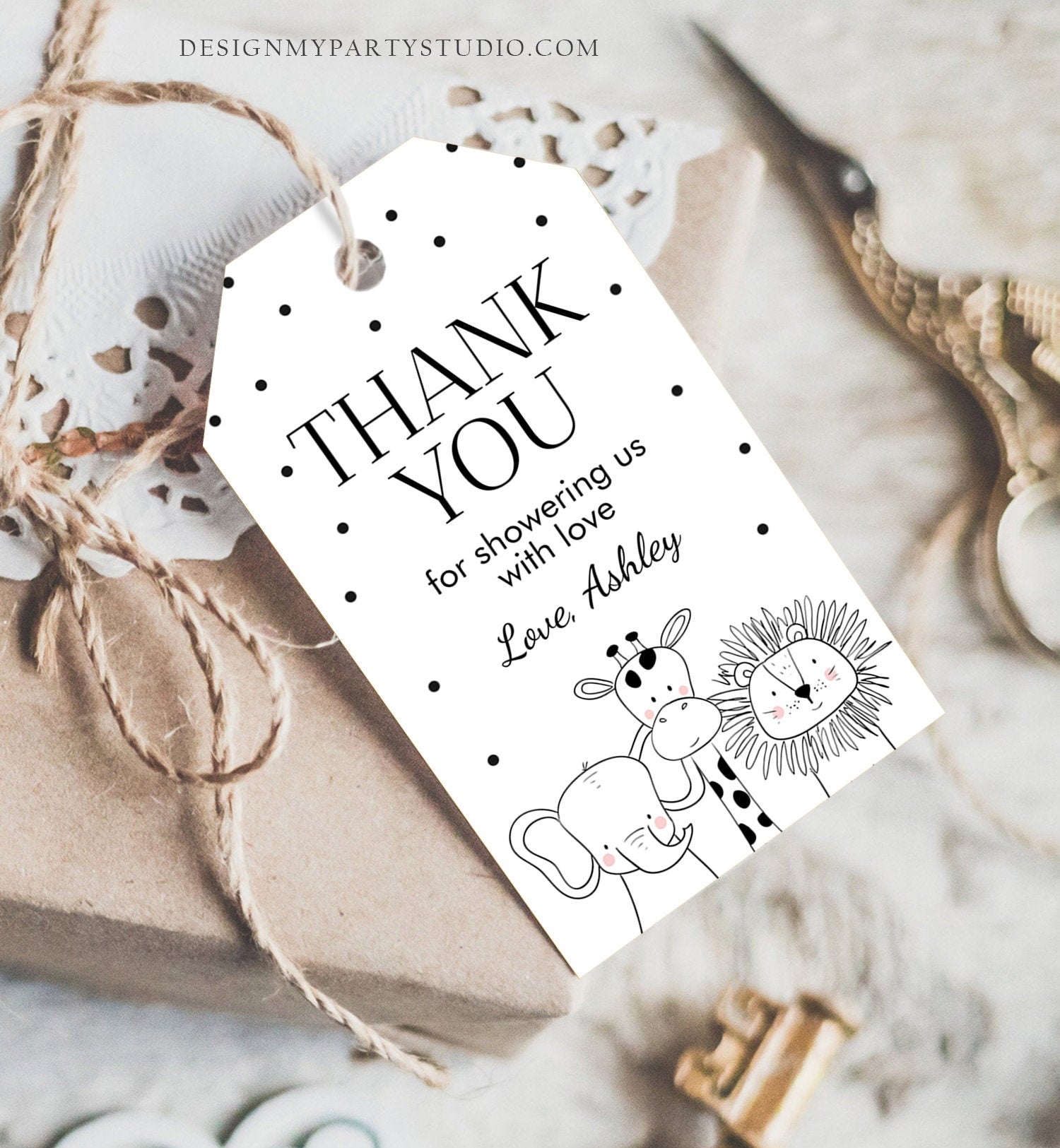 Editable Safari Animals Favor Tags Baby Shower Thank You Tags Safari Zoo Animals Jungle Cute Gender Neutral Digital Corjl Template 0039