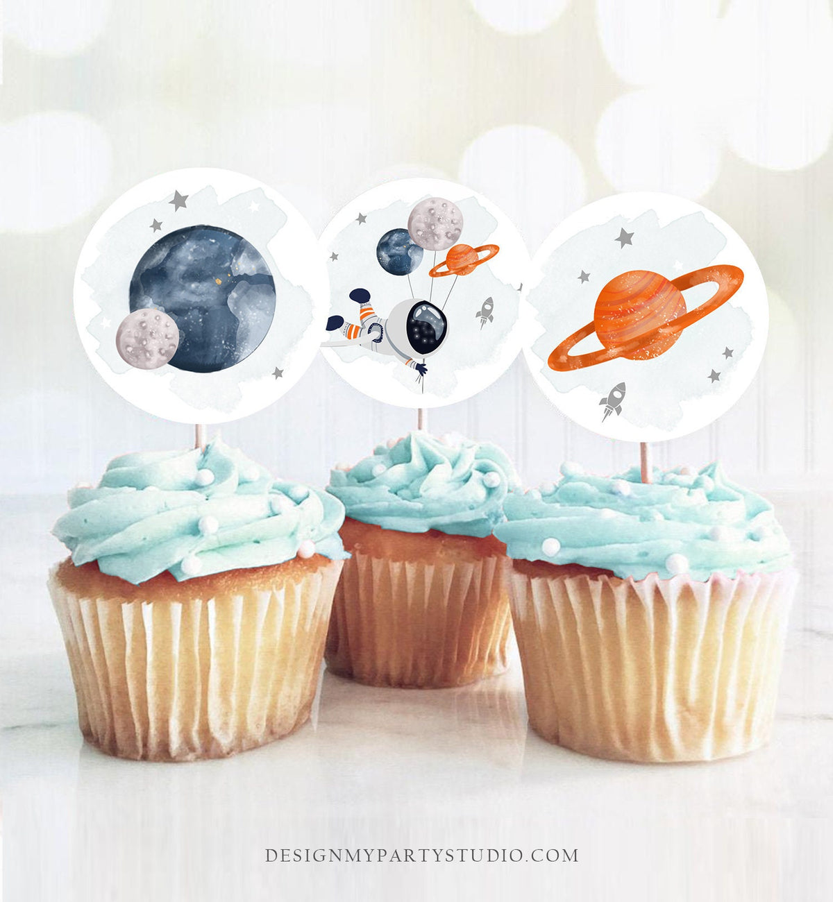 Outer Space Birthday Cupcake Toppers First Trip Around the Sun Favor Tags Space Birthday Planets Galaxy Download Digital PRINTABLE 0366