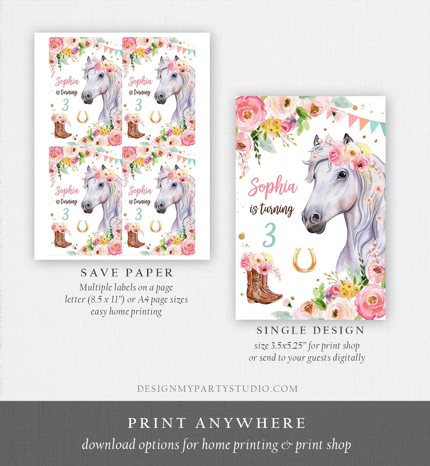 Editable Horse Birthday Juice Pouch Label Juice Favors Cowgirl Party Girl Birthday Decor Floral Digital Download Template Printable 0408