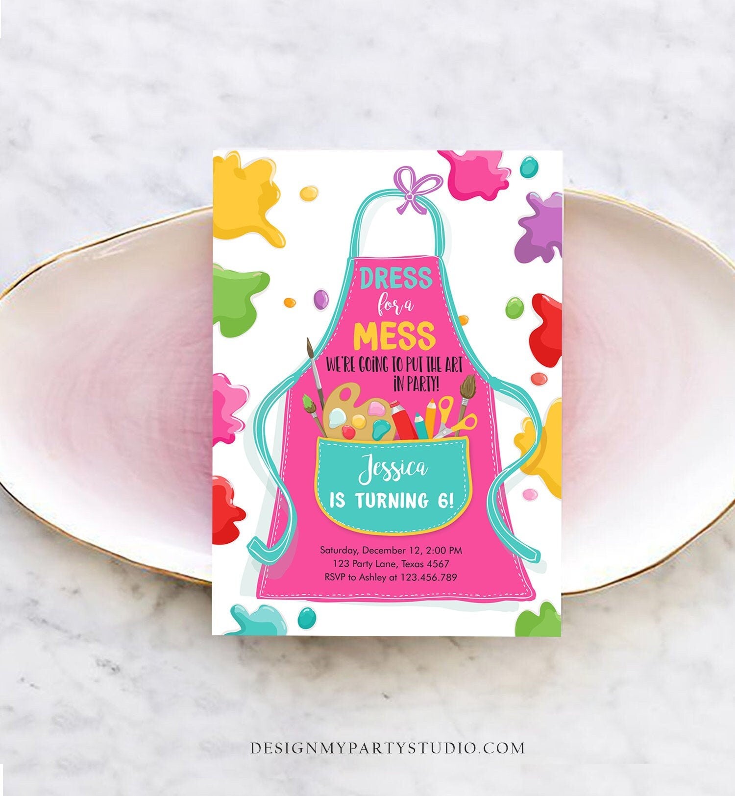 Editable Painting Party Invitation Art Party Birthday Invite Girl Pink Paint Craft Party Download Printable Template Digital Corjl 0319