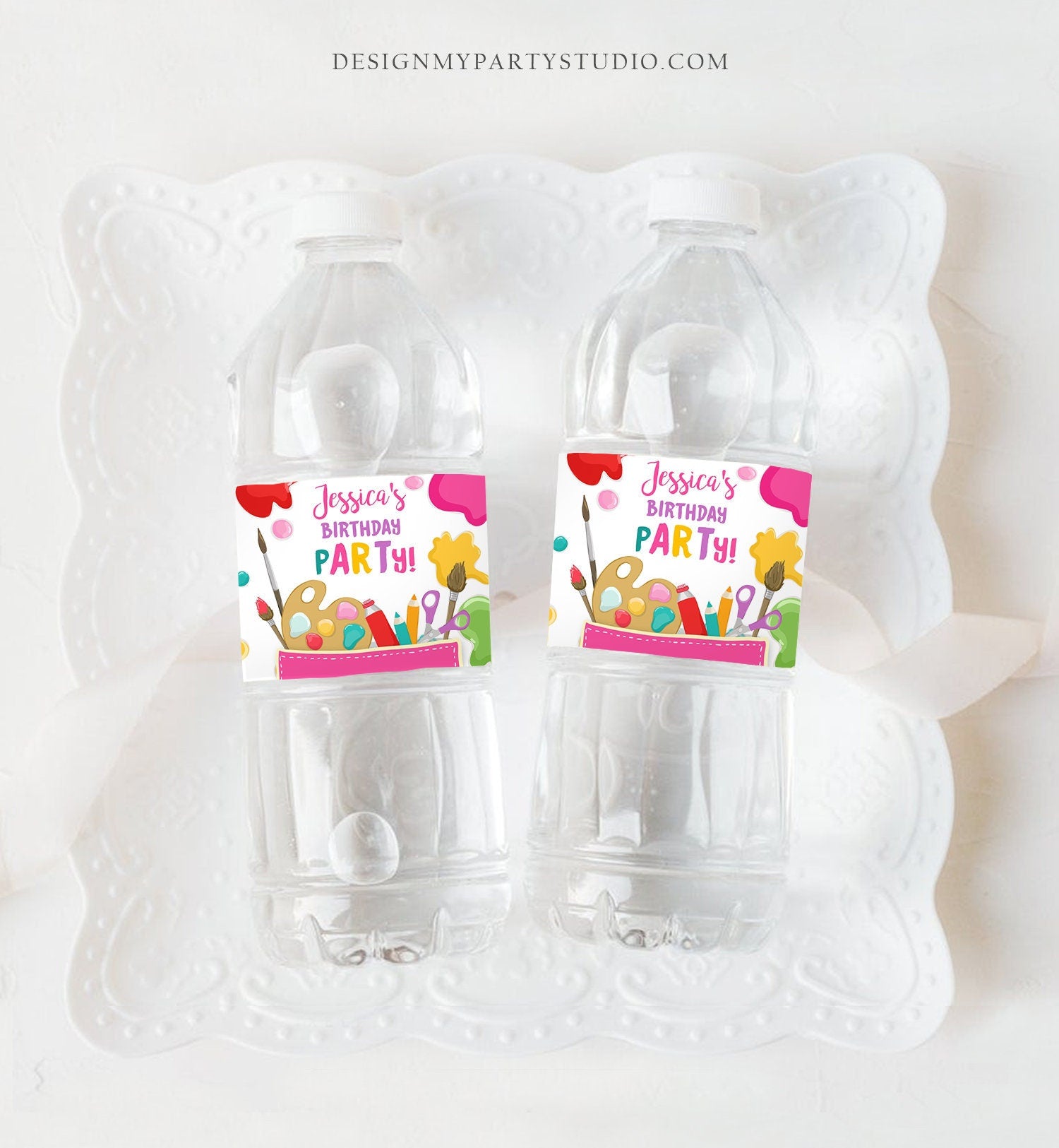 Editable Art Party Water Bottle Labels Painting Birthday Decor Craft Birthday Art Party Favors Drink Labels Bottle Label Template Corjl 0319