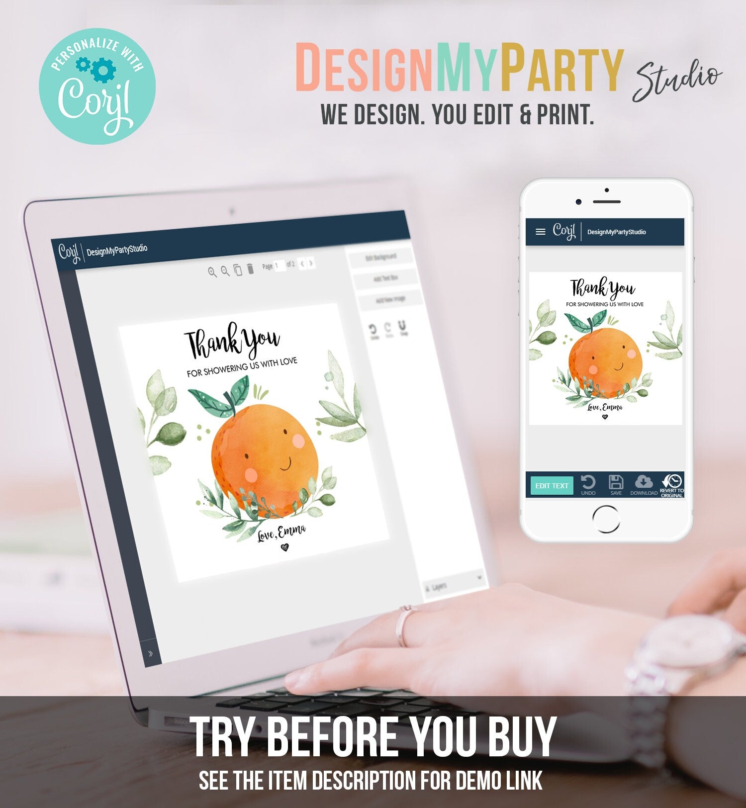 Editable A Little Cutie is on The Way Favor Tag Orange Clementine Baby Shower Cutie Gift Greenery Neutral Digital Template Printable 0330