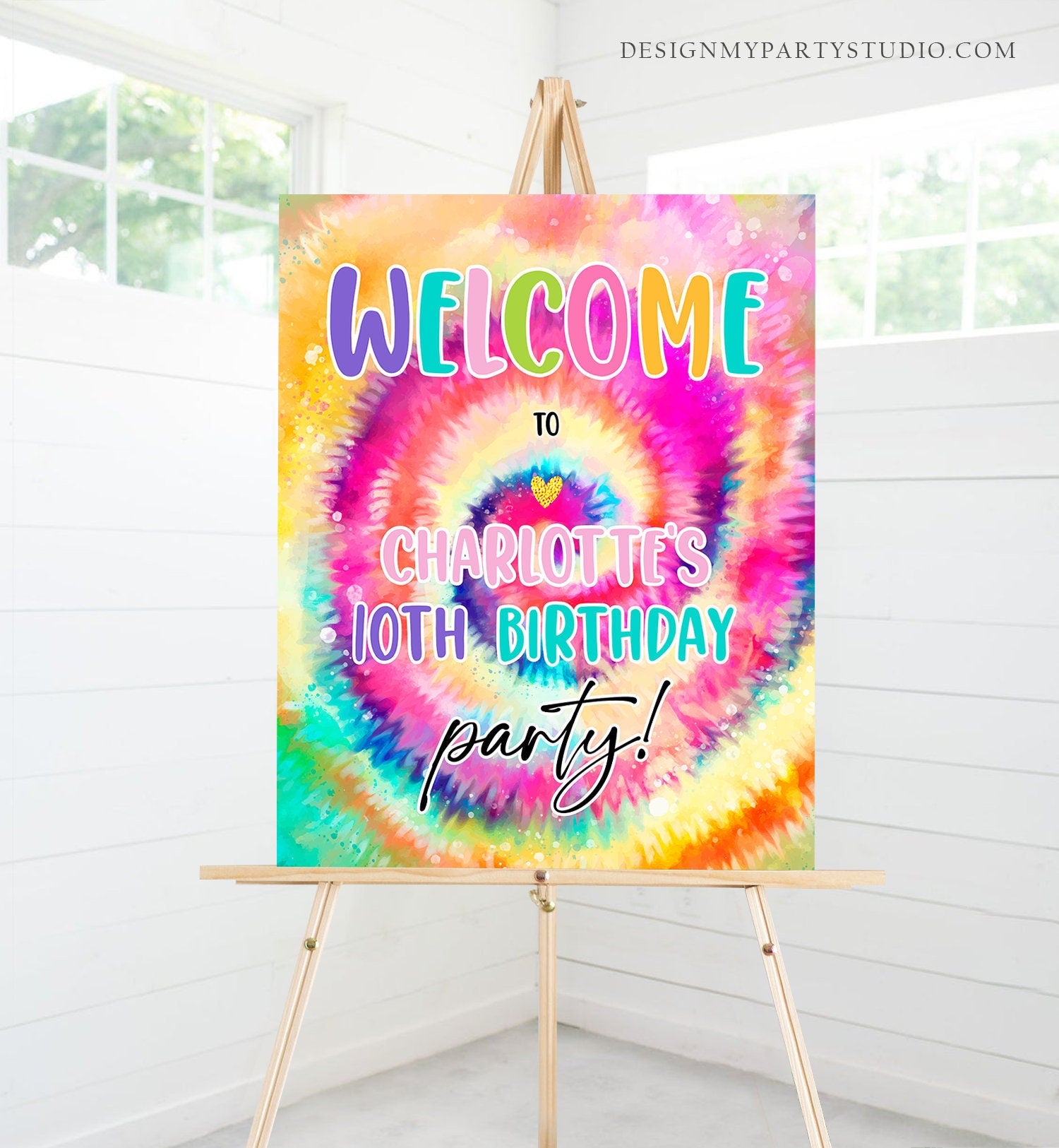 Editable Tie Dye Welcome Sign Tie Dye Birthday Sign Girl Craft Birthday Decor Peace Hippie Rainbow Digital Download Template Printable 0407