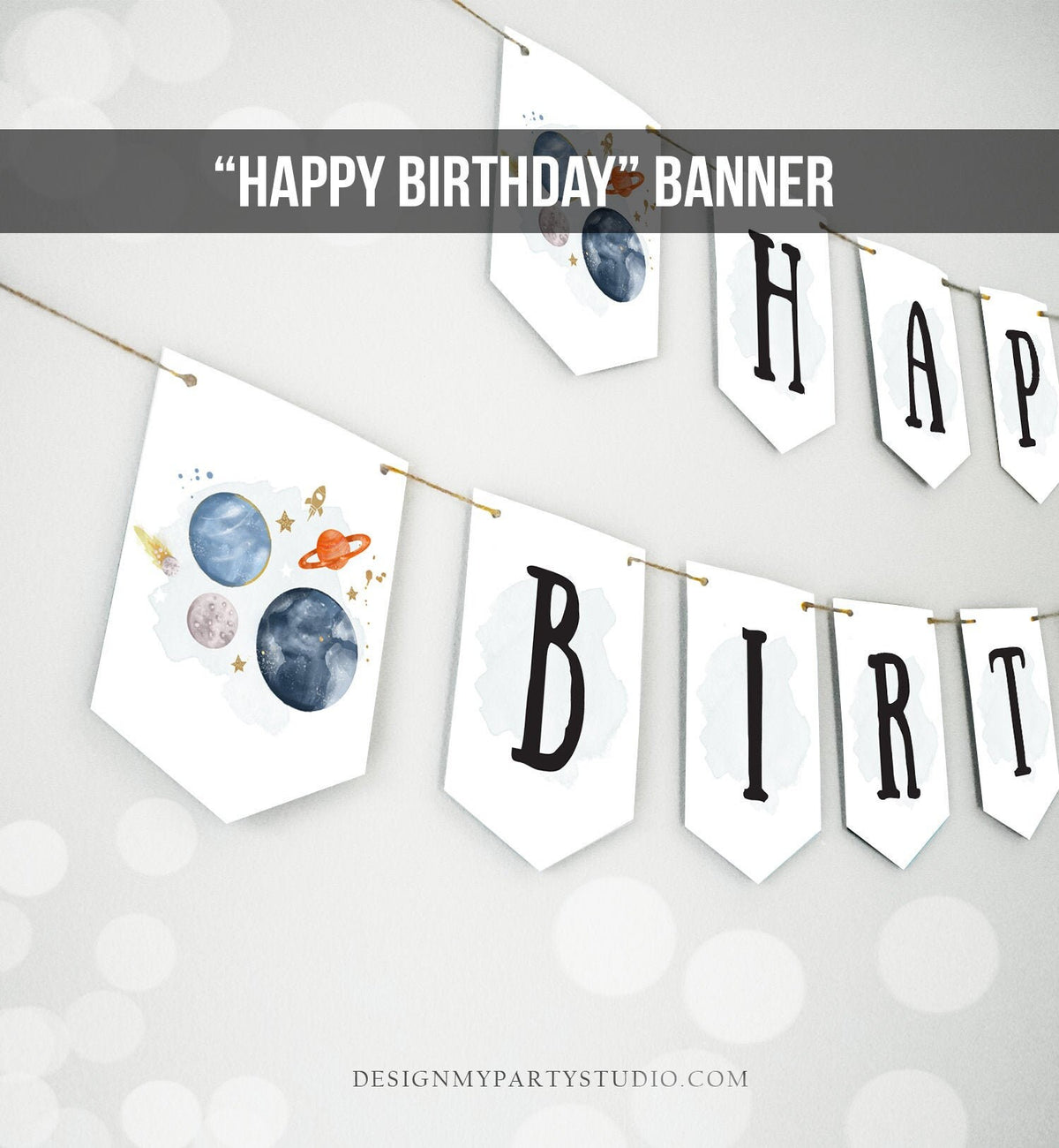 Happy Birthday Banner Outer Space Birthday Planets Boy Galaxy Trip Around the Sun Decorations Instant Download PRINTABLE DIGITAL 0357 0366