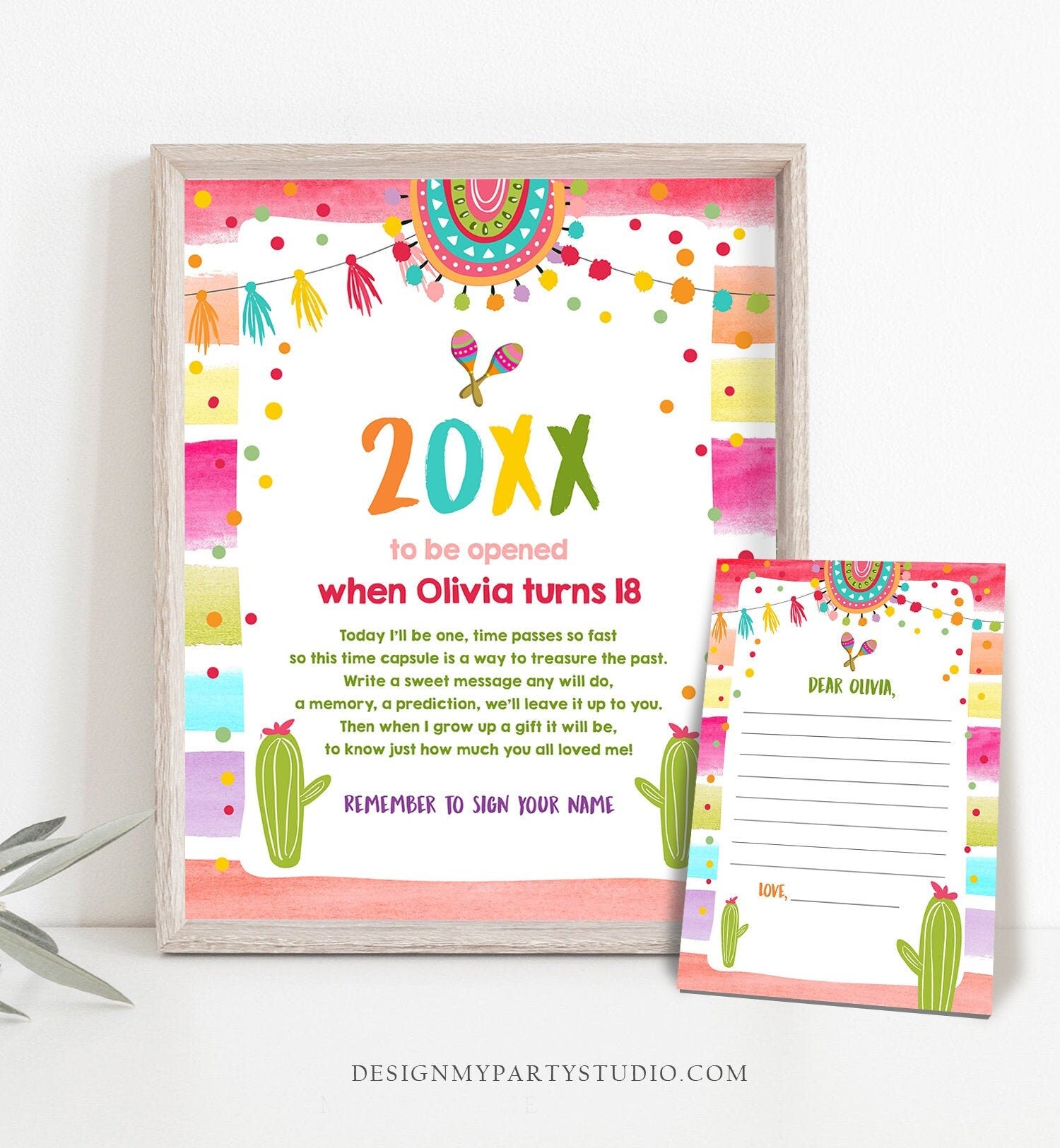 Editable Fiesta Time Capsule Mexican Birthday Party Cactus Uno Succulent Boy Girl First Birthday 1st Download Corjl Template Printable 0134