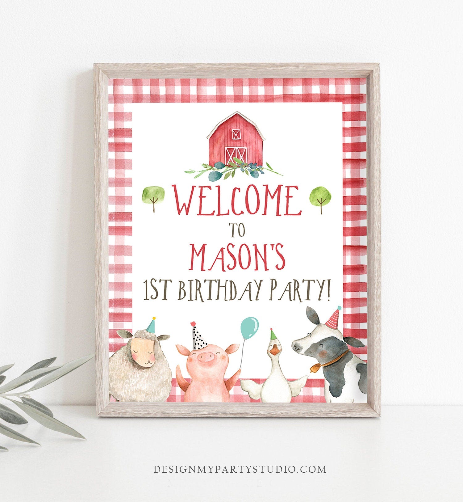 Editable Farm Birthday Welcome Sign Boy Barnyard Birthday Welcome Sign Farm Animals Birthday Welcome Boy Template Corjl PRINTABLE 0155