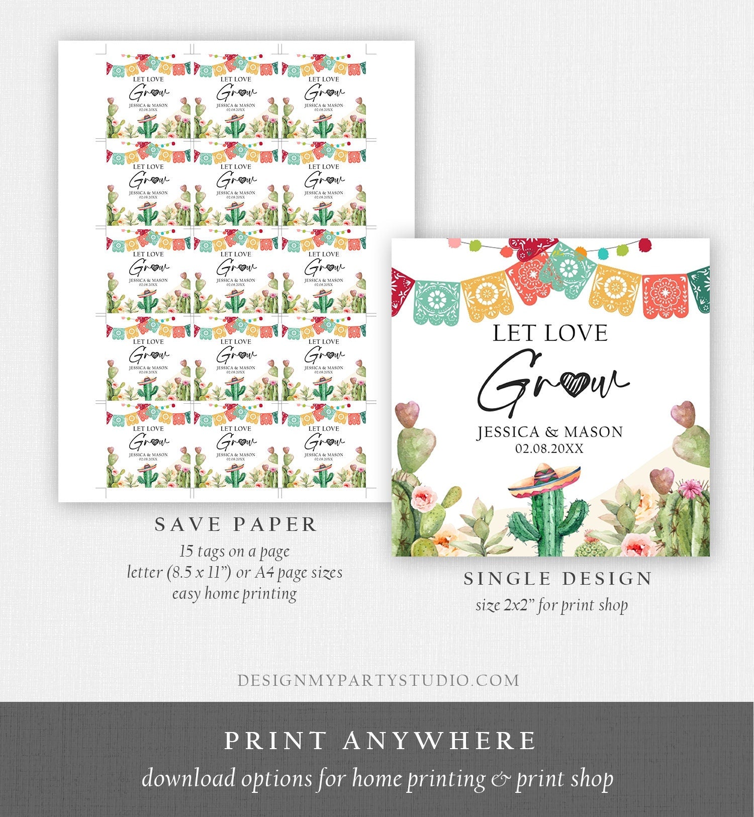 Editable Let Love Grow Tags Fiesta Cactus Favor Tags Bridal Shower Wedding Succulent Taco Bout Love Tag Corjl Baby Template Printable 0404