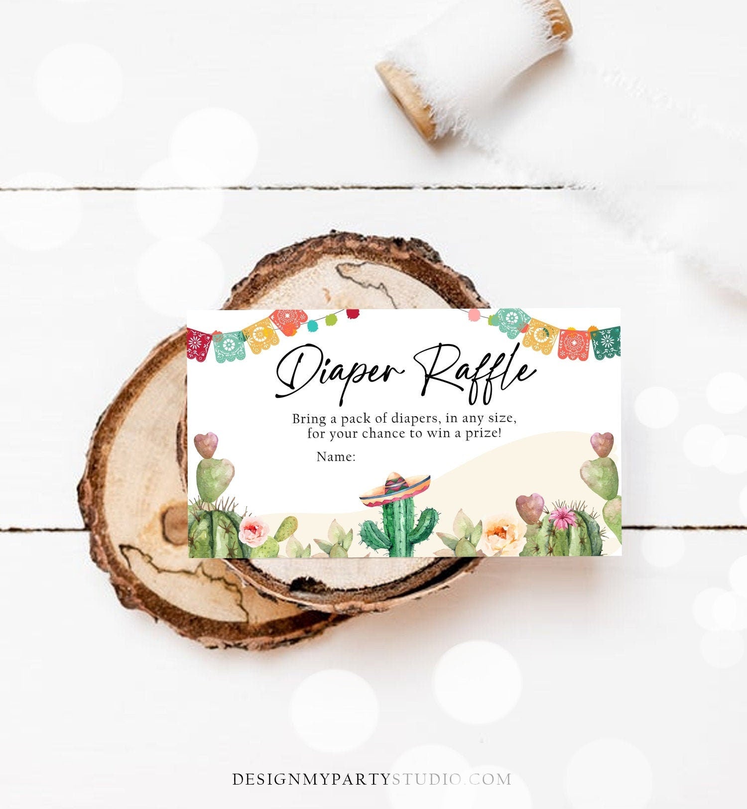 Editable Diaper Raffle Ticket Cactus Fiesta Baby Shower Diaper Game Succulent Diaper Ticket Watercolor Game Corjl Template Printable 0404