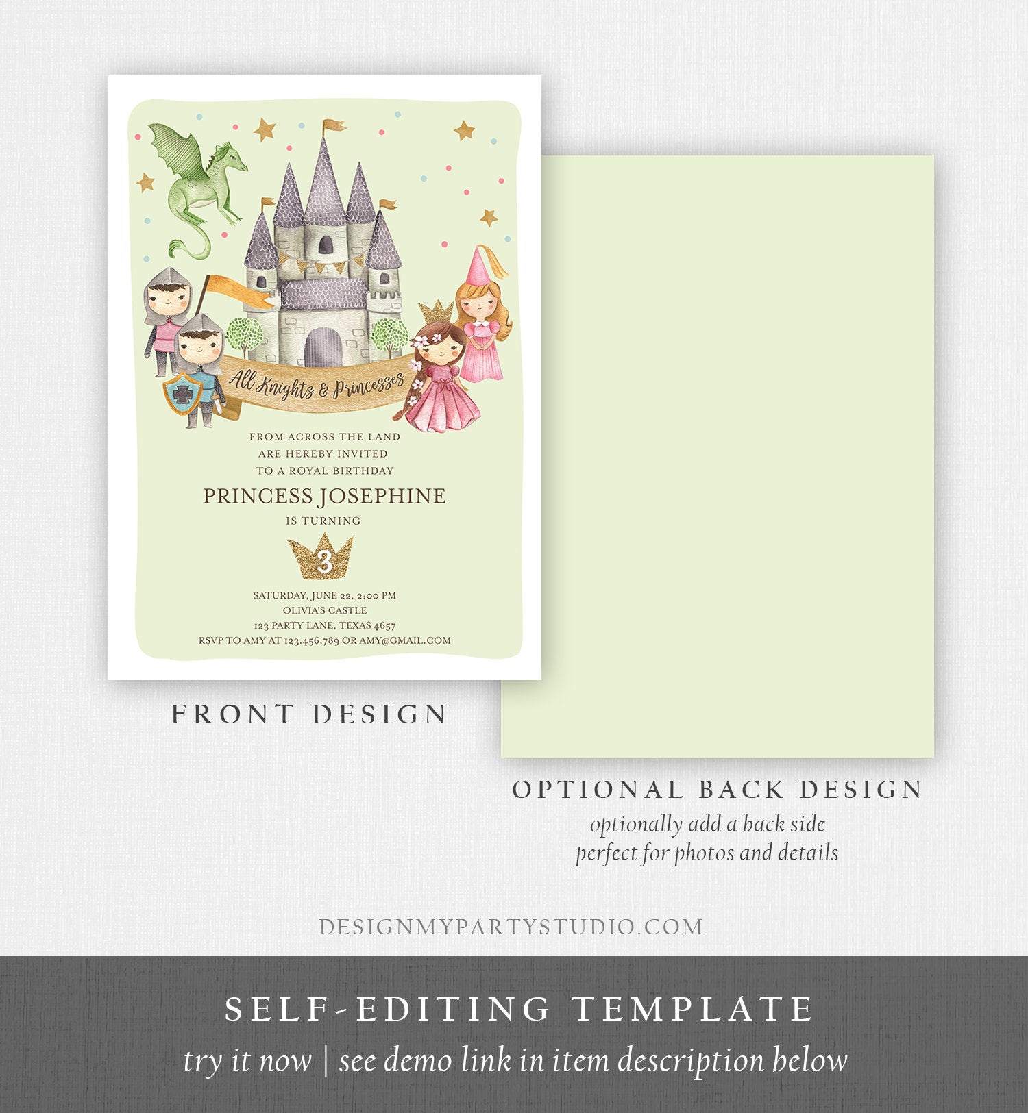 Editable Princess and Knight Birthday Invitation Once Upon a Time Joint Royal Tea Birthday Girl Boy Castle Template Corjl Printable 0171