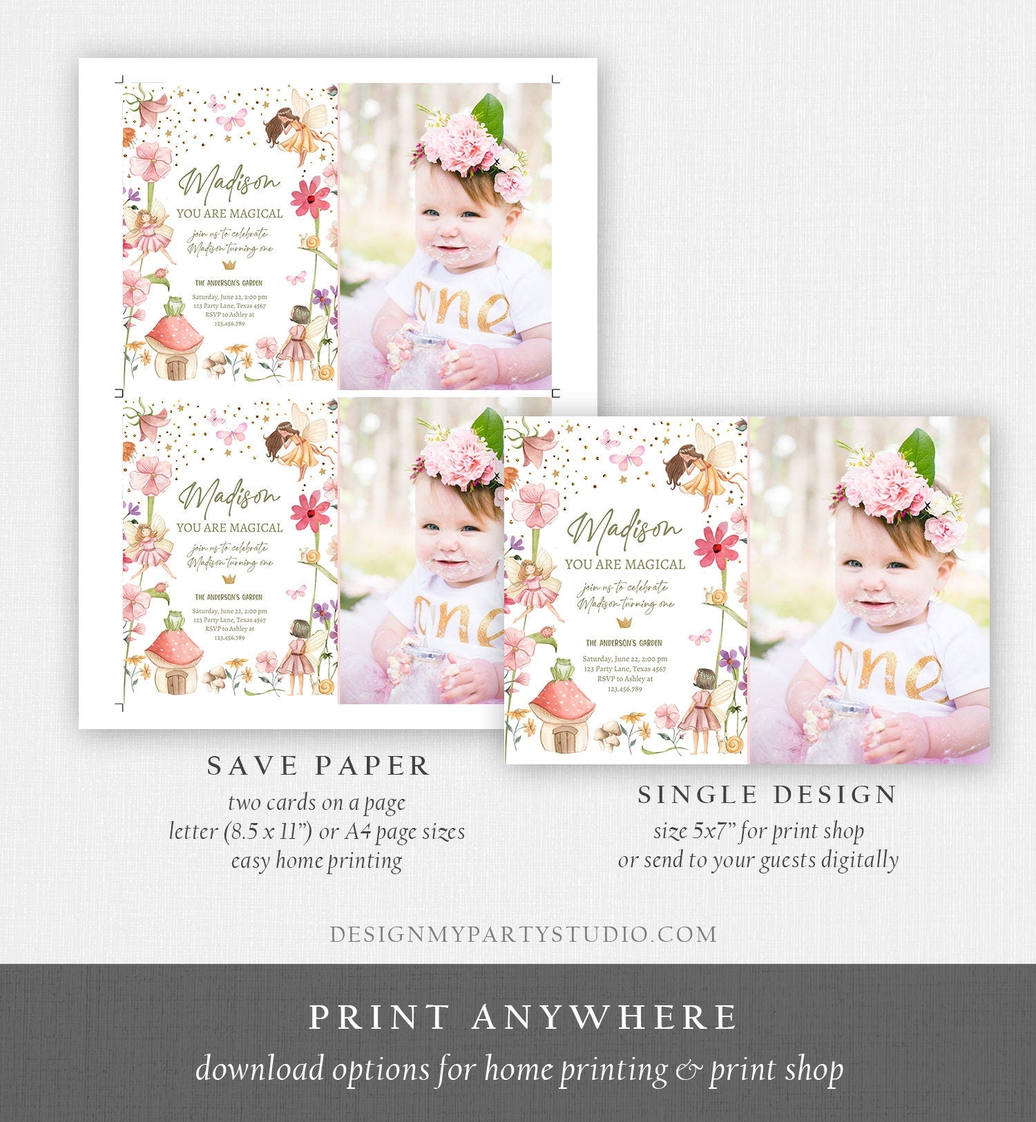 Editable Fairy Birthday Invitation Fairy Garden Birthday Fairy Forest Girls 1st Birthday Magical Download Printable Template Corjl 0406