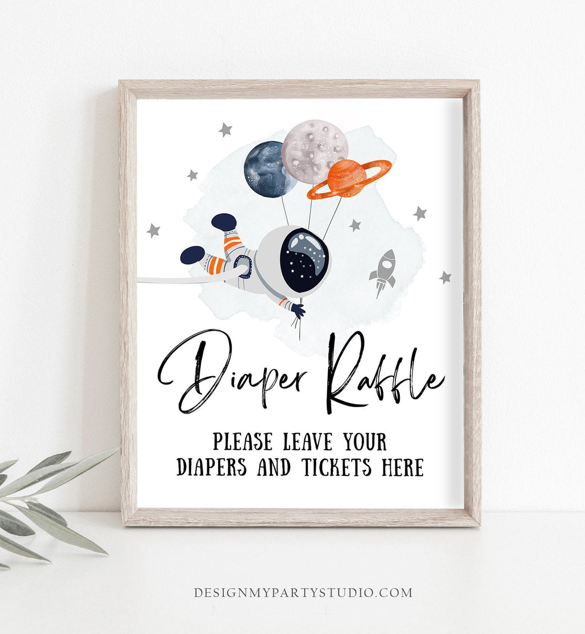 Diaper Raffle Sign Space Baby Shower Sign Outer Space Sign Galaxy Watercolor Decor Table Planets Boy Diaper Game Digital Printable 0366