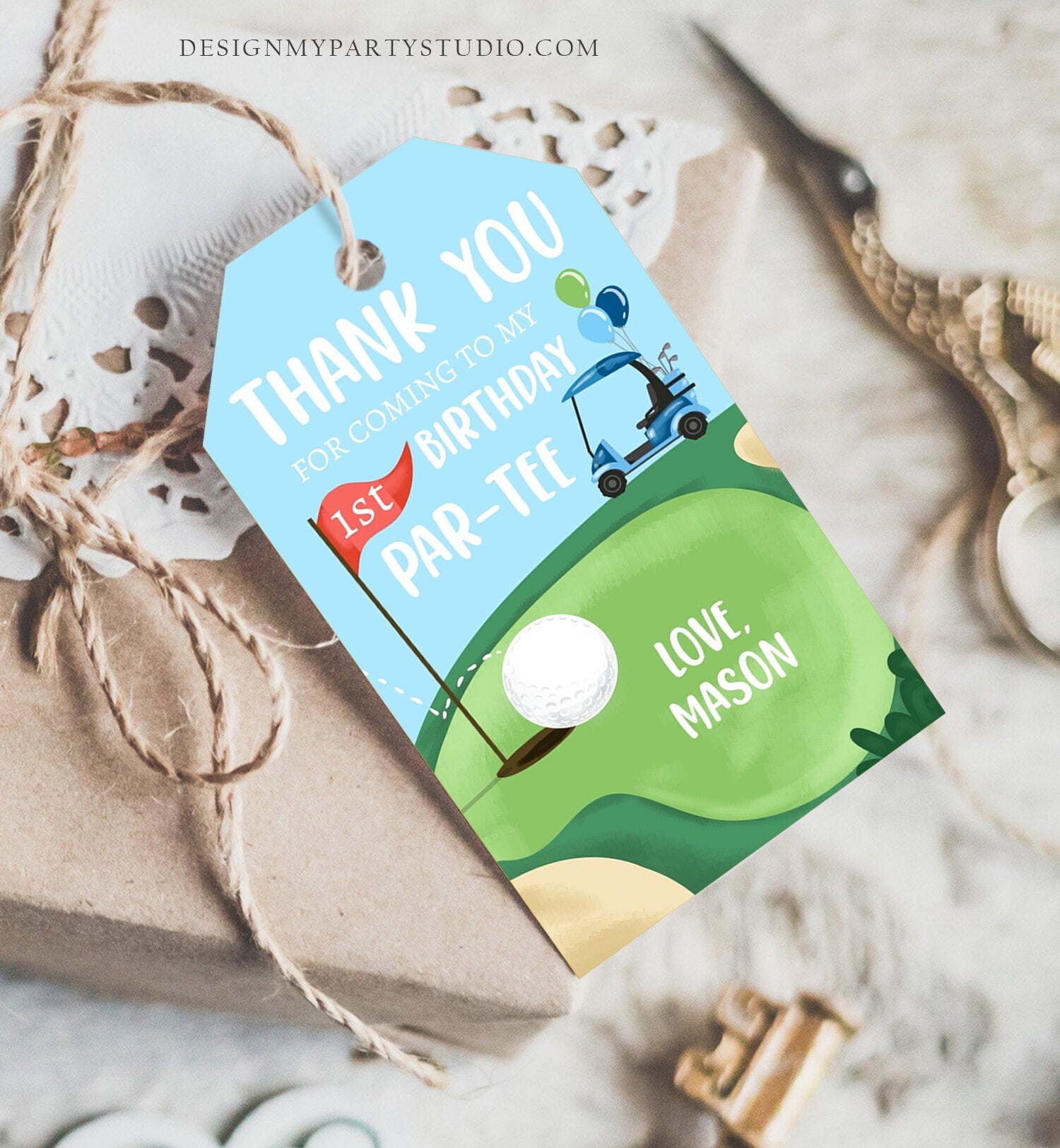 Editable Golf Favor Tags Golf Thank You Par-tee Tags Golfing Birthday Hole in One 1st Birthday Boy Gift Tag Download Corjl Template 0405