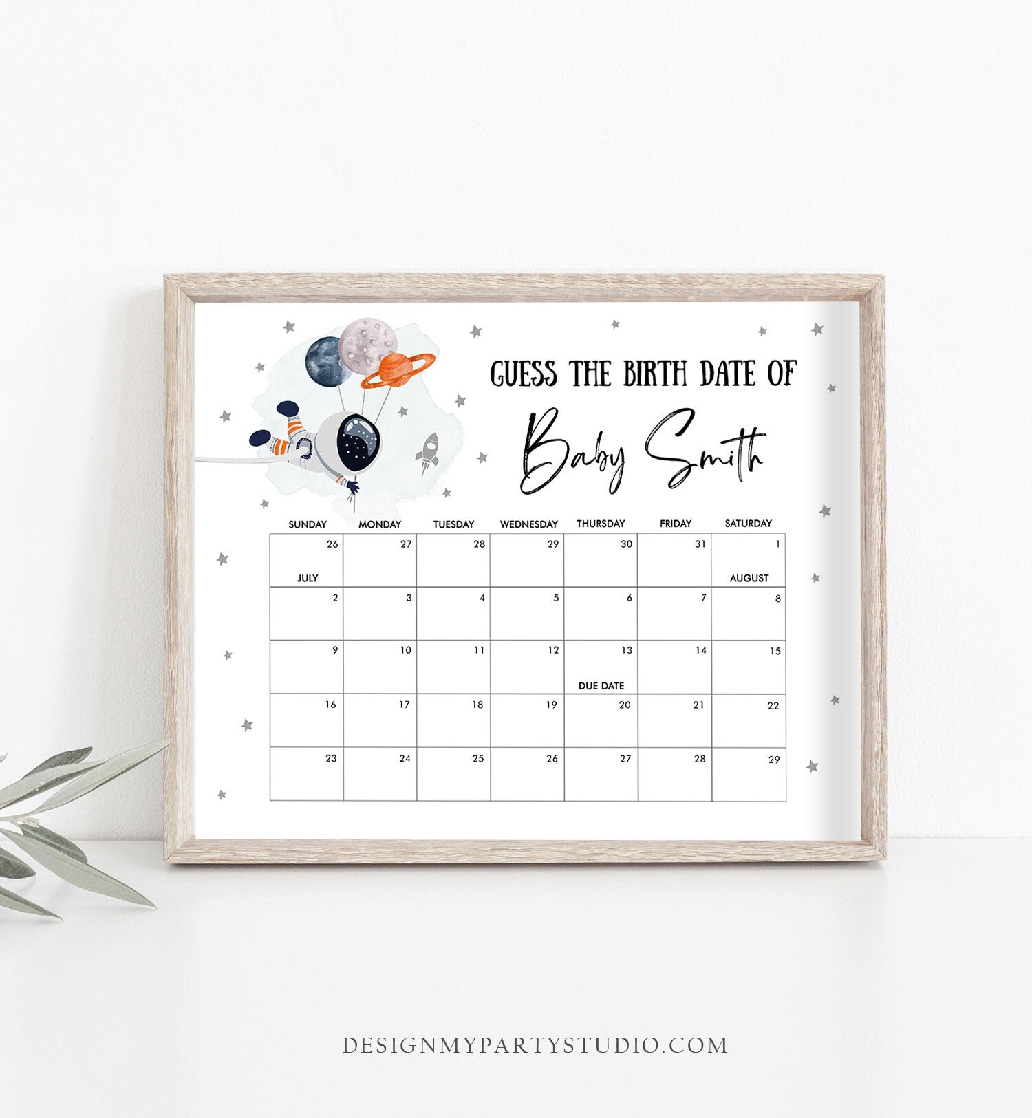 Editable Guess the Birth Date Baby Shower Game Guess Birthday Outer Space Astronaut Planets Galaxy Houston Digital Template Printable 0366