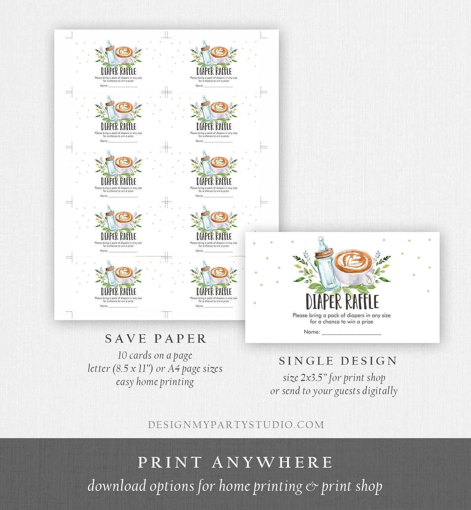 Editable Diaper Raffle Ticket Diaper Game Card Baby is Brewing Baby shower insert Coffee Baby Shower Download Template Corjl PRINTABLE 0190