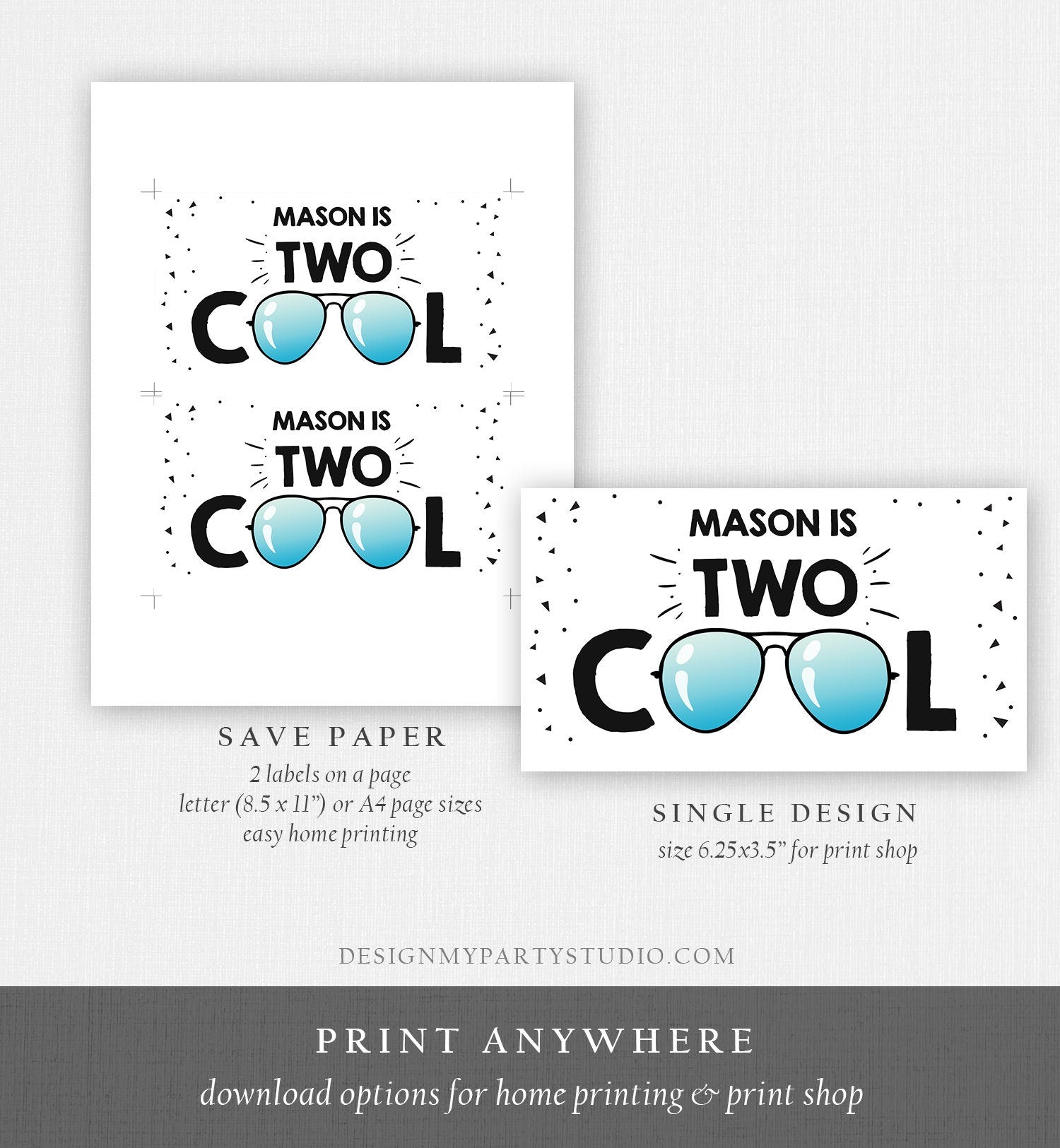 Editable Two Cool Birthday Favor Box I'm This Many 2nd Birthday Gift Box Labels Boy Second Birthday Download Printable Digital Corjl 0136