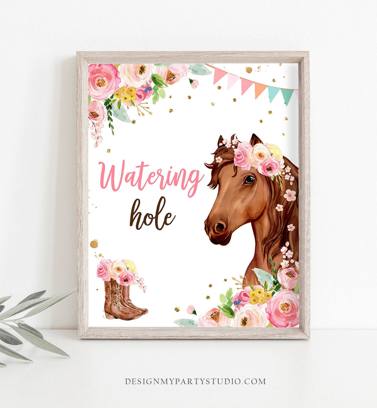 Watering Hole Birthday Sign Drink Table Decor Floral Horse Birthday Cowgirl Table Sign Pony Party Decorations Drinks Download Printable 0408