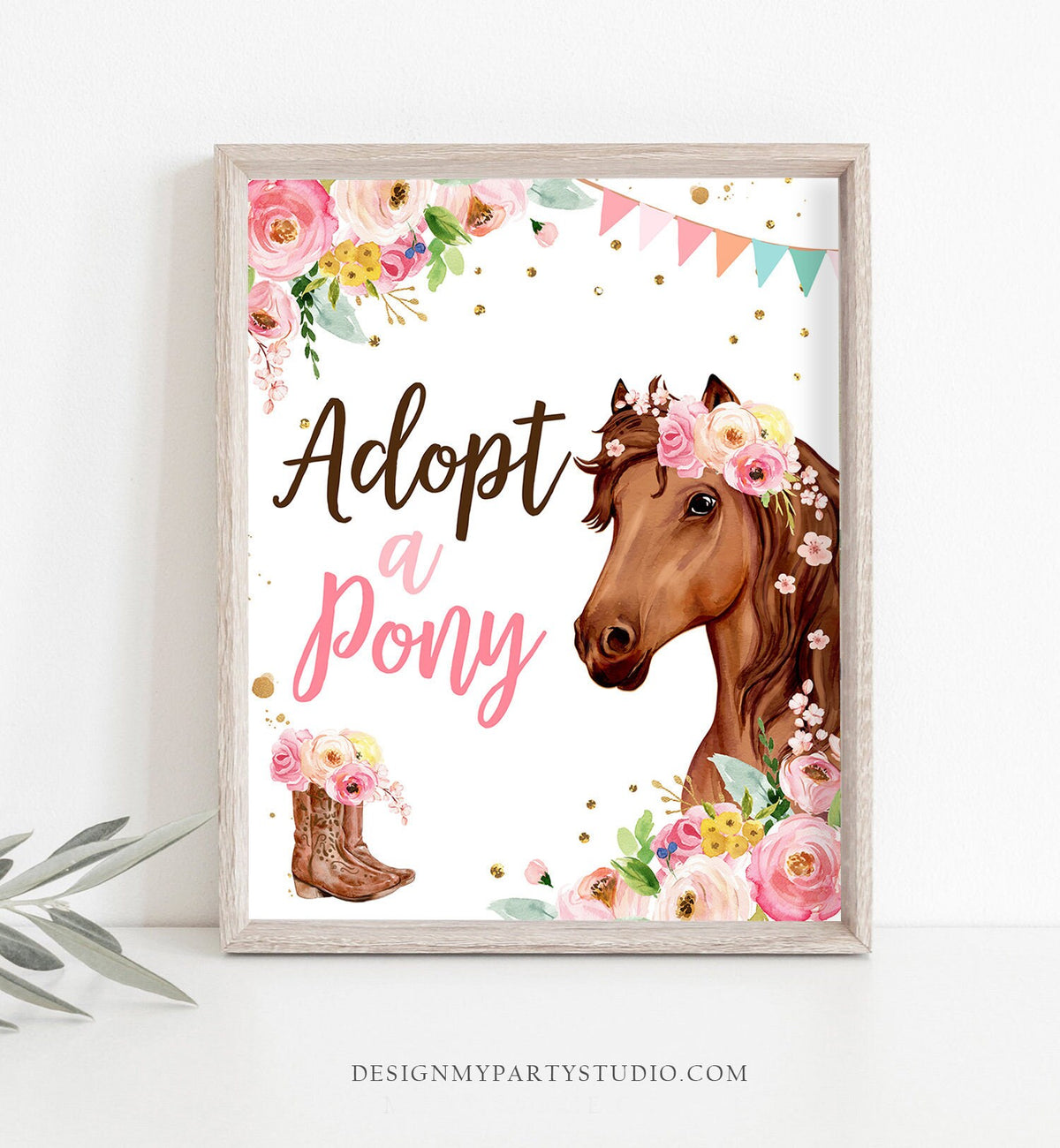 Adopt a Pony Sign Horse Party Sign Table Decor Floral Horse Birthday Cowgirl Horse Favors Farm Horseback Riding Pet Download Printable 0408