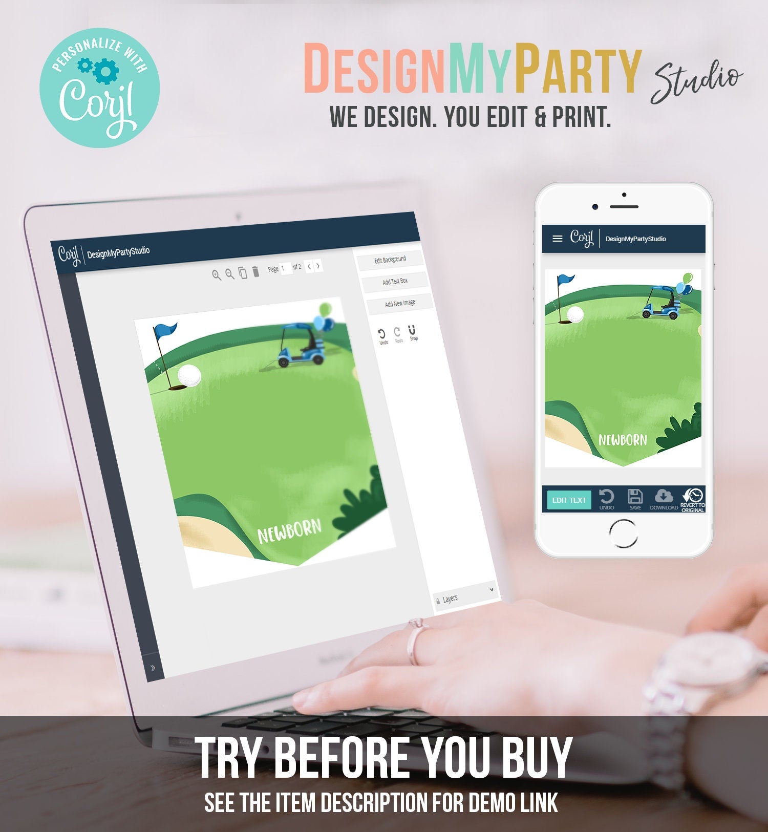 Editable Hole in One Birthday Banner Monthly Photo Banner Golf 1st Birthday Par-tee Golfing Digital Download Corjl Template Printable 0405