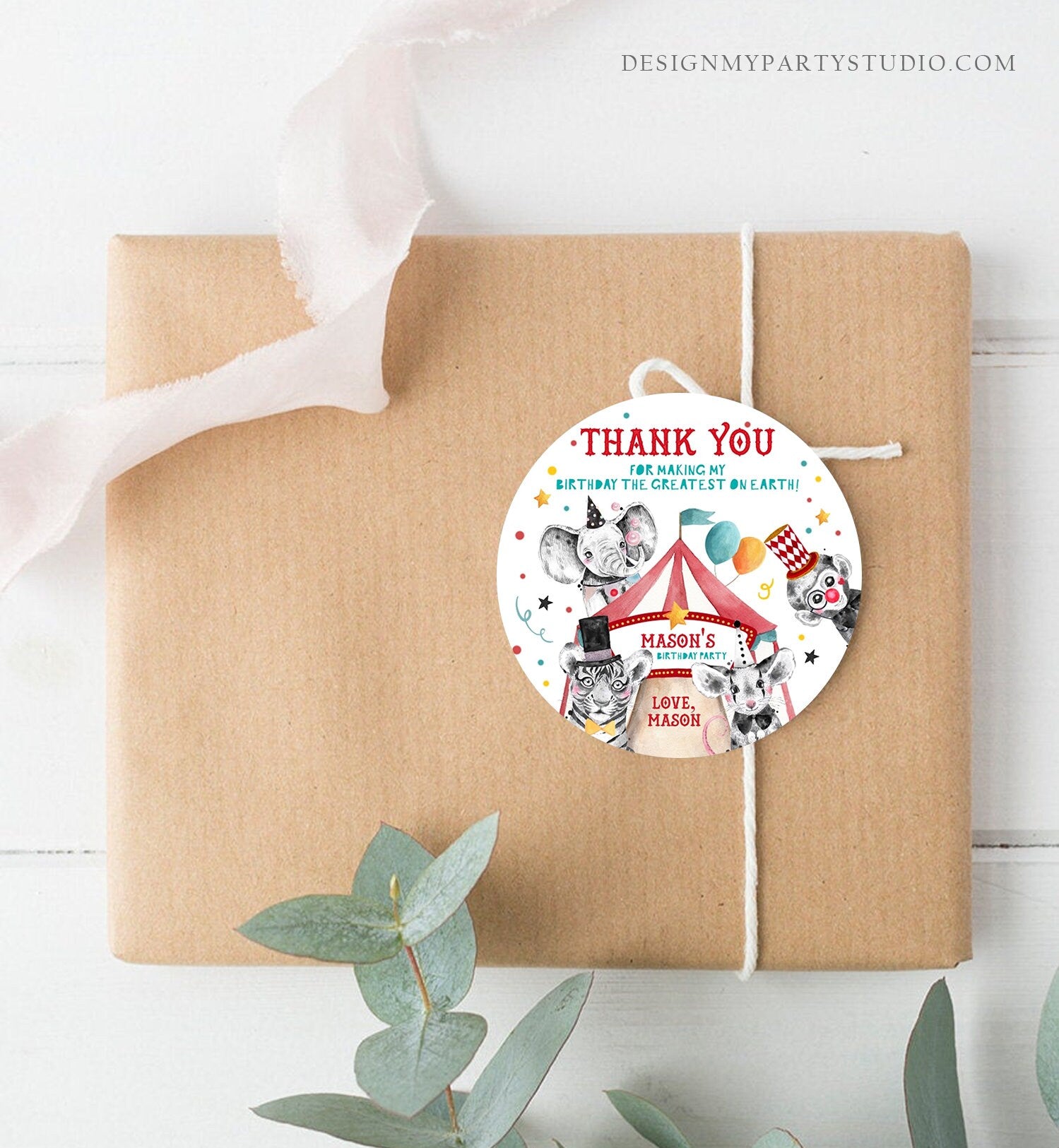 Editable Circus Thank You Tags Carnival Birthday Favor Tags Boy Vintage Circus Stickers Big Top Party Download Printable Corjl Template 0355